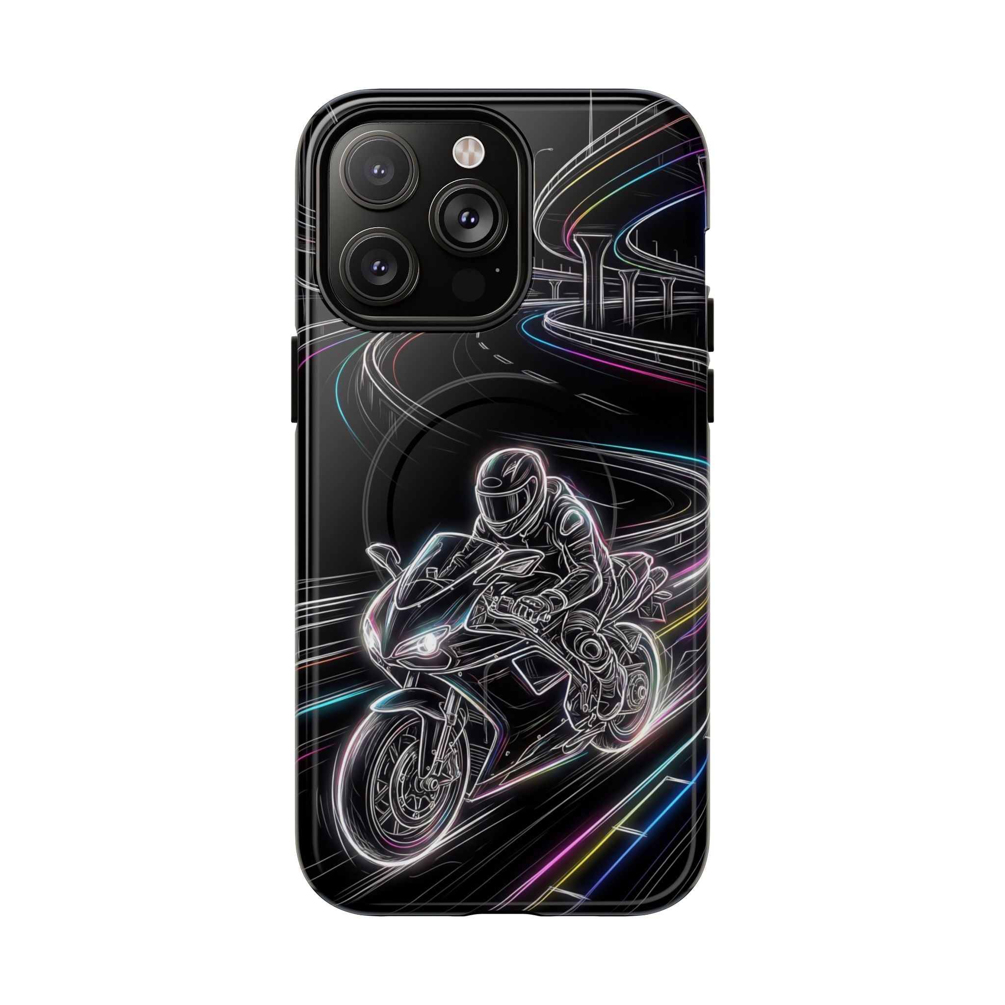 Neon Night Rider MagSafe iPhone Case | Motorcycle Racing Protective Cover