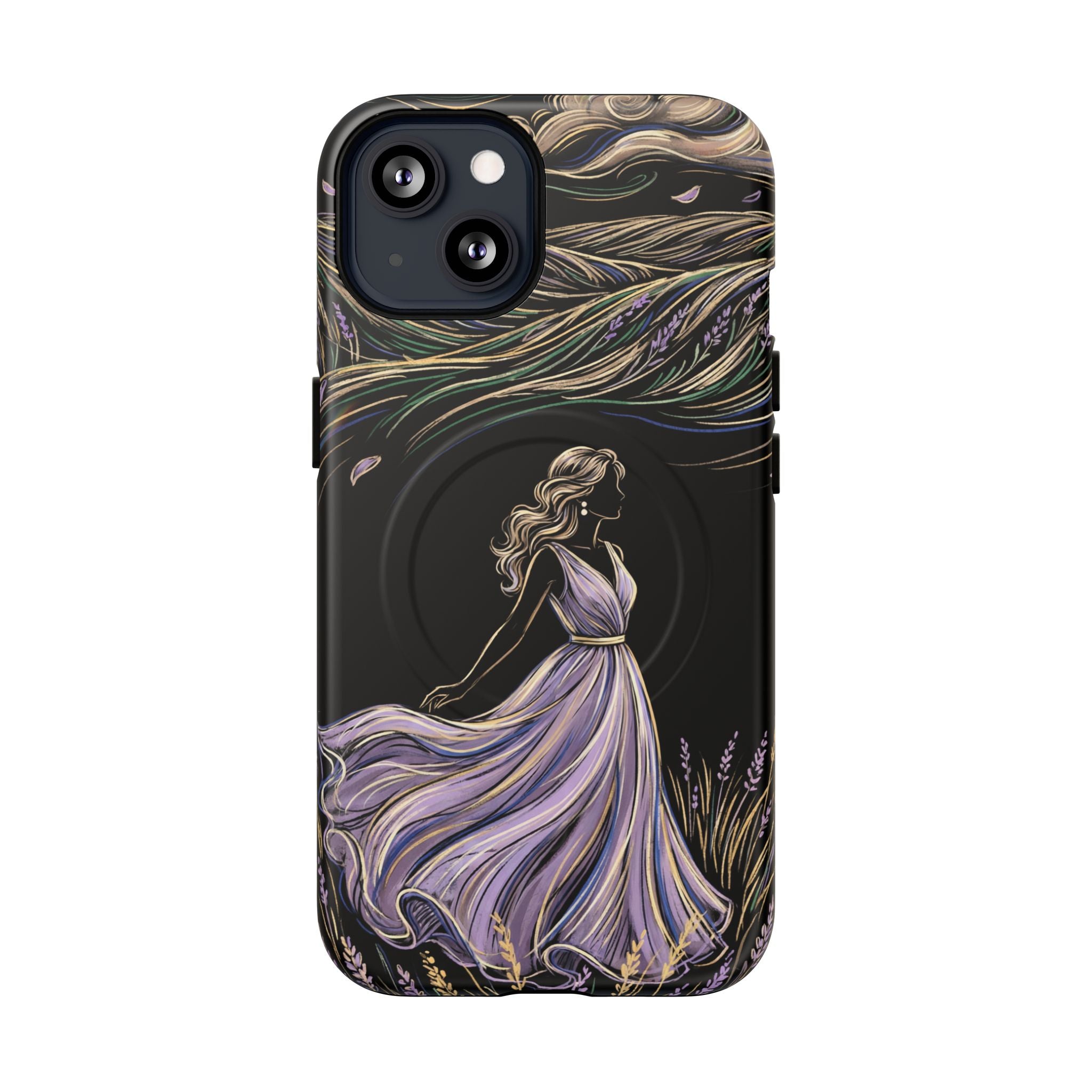Lavender Breeze MagSafe iPhone Case | Elegant Dancing Woman Floral Protection
