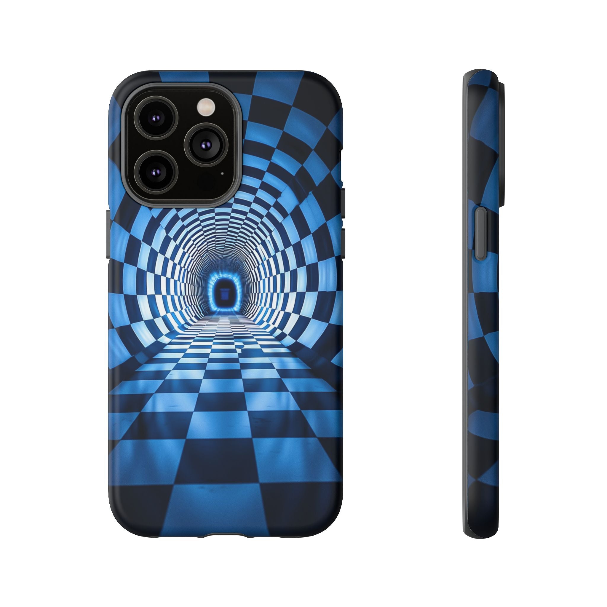 Blue Checkered Tunnel iPhone Case — 3D Optical Illusion Tough Case
