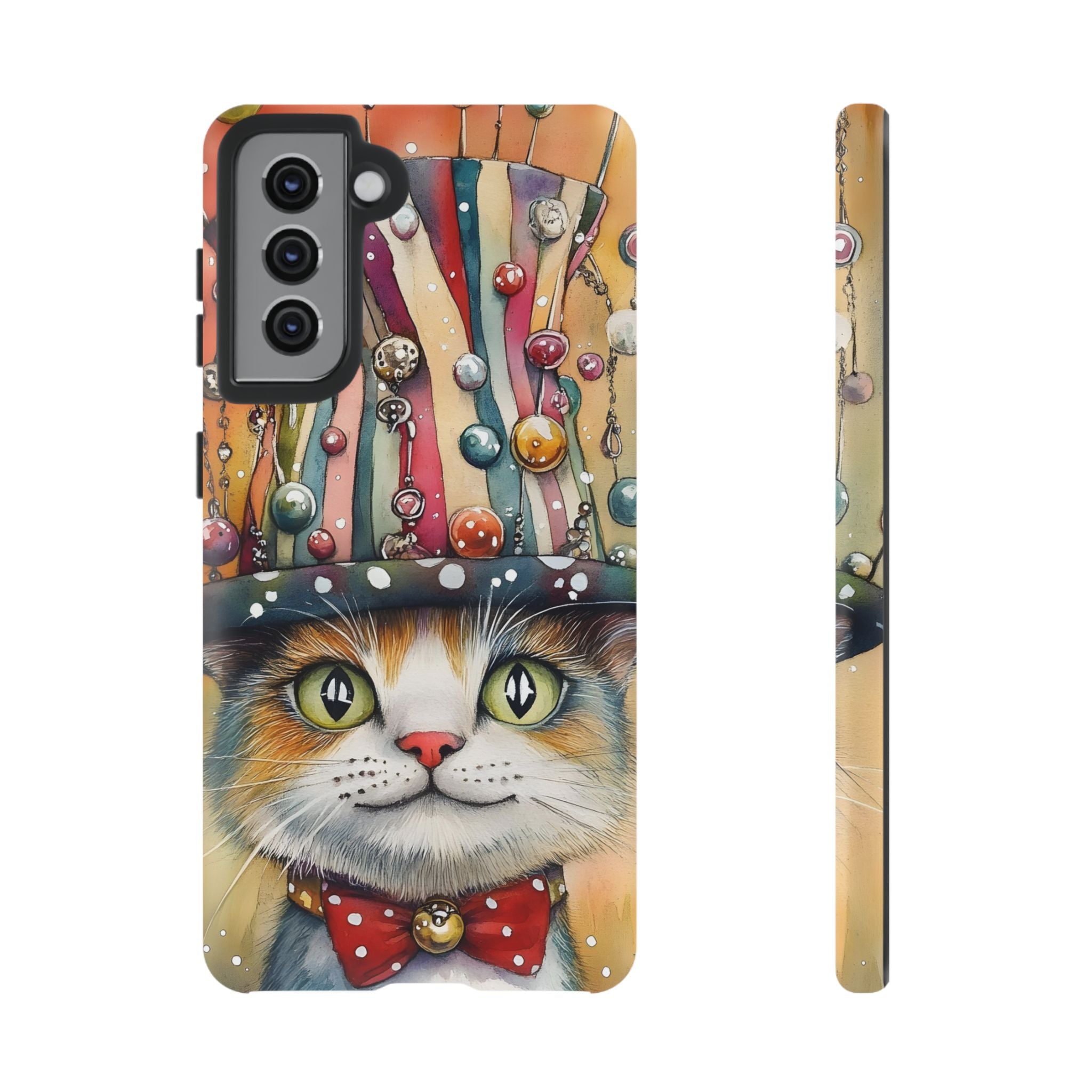 Cat in Colourful Top Hat Samsung Galaxy Case — Whimsical Cat Art iPhone Case