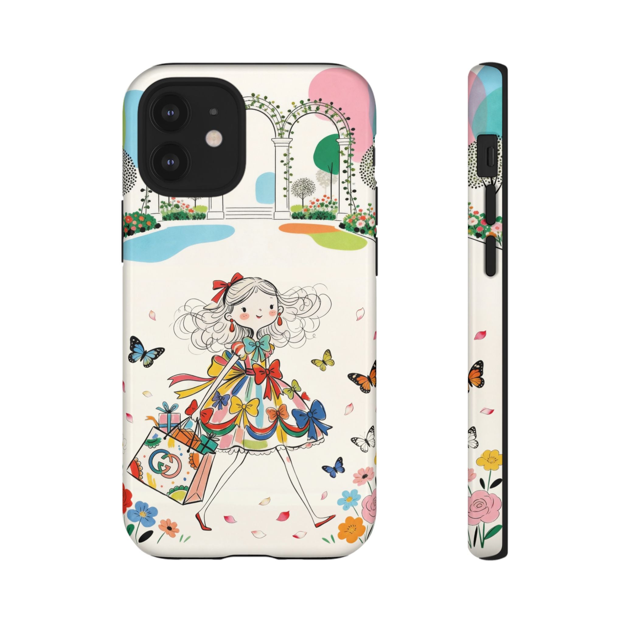 Whimsical Shopping Girl iPhone Case | Cute Floral Butterfly Tough Case