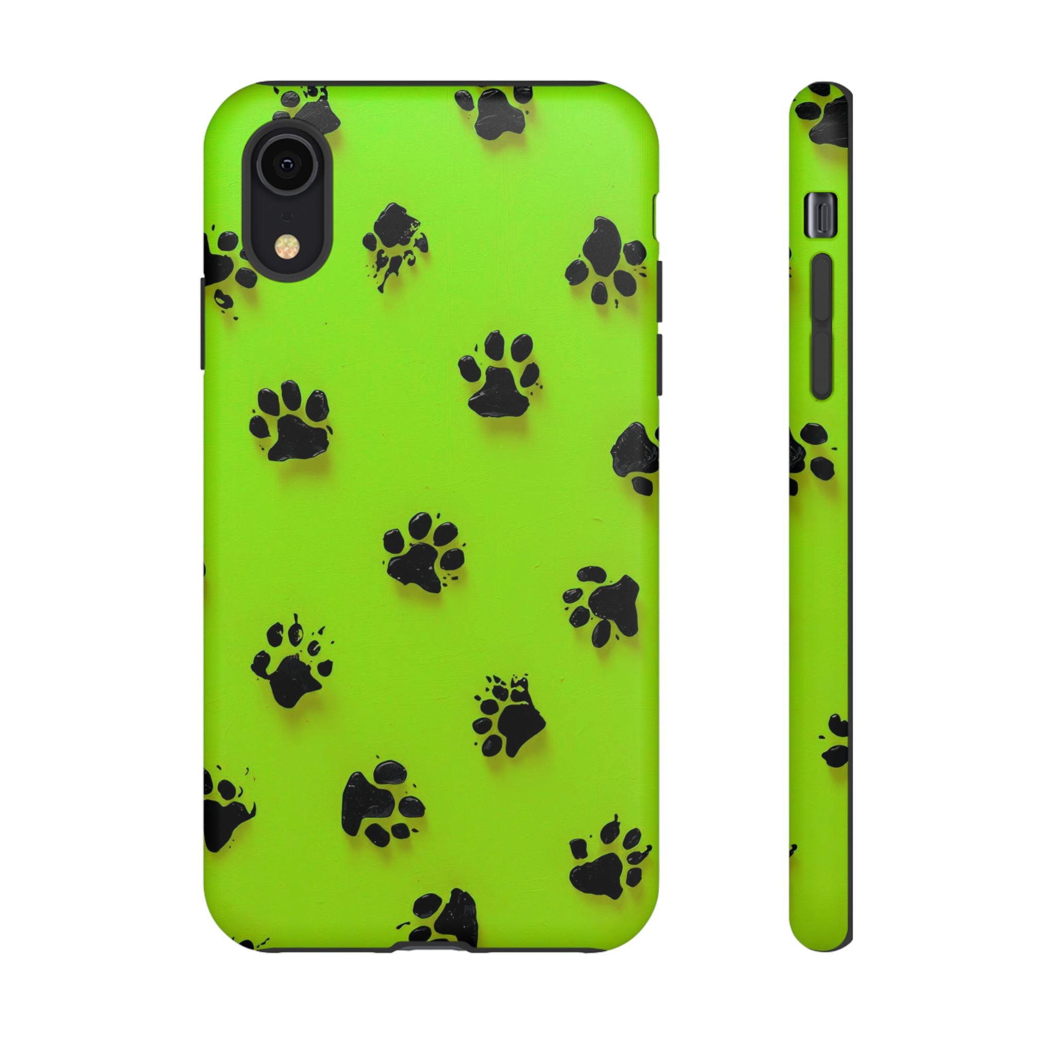 Neon Paw Print Tough Phone Case — Shockproof Pet Lover iPhone Cover