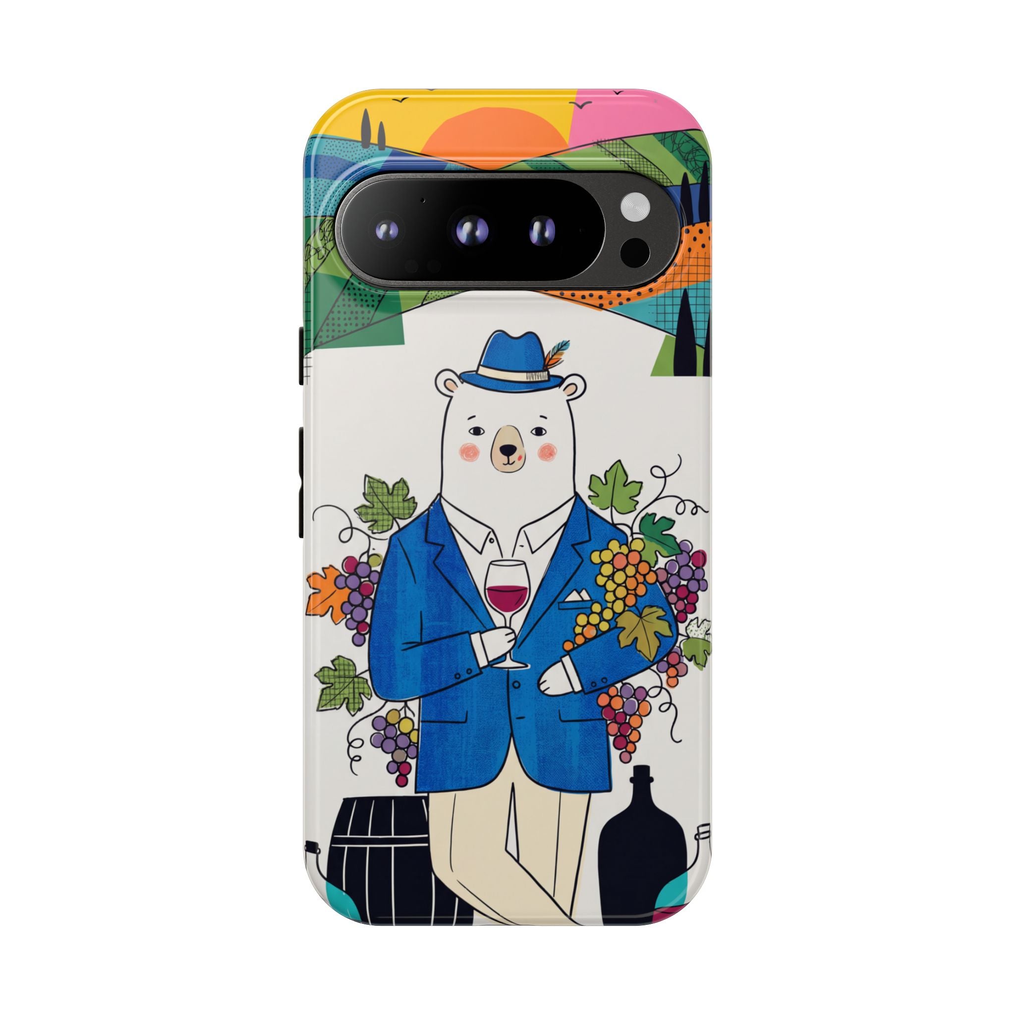 Dapper Polar Bear Wine Lover Illustrated Protective Google Pixel Phone Case