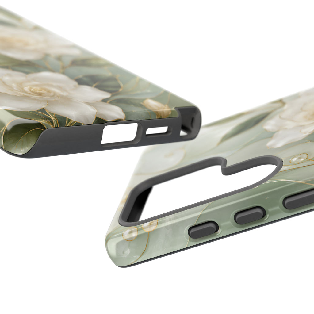 White Floral Samsung Galaxy Phone Case | Sage Green Botanical Phone Case