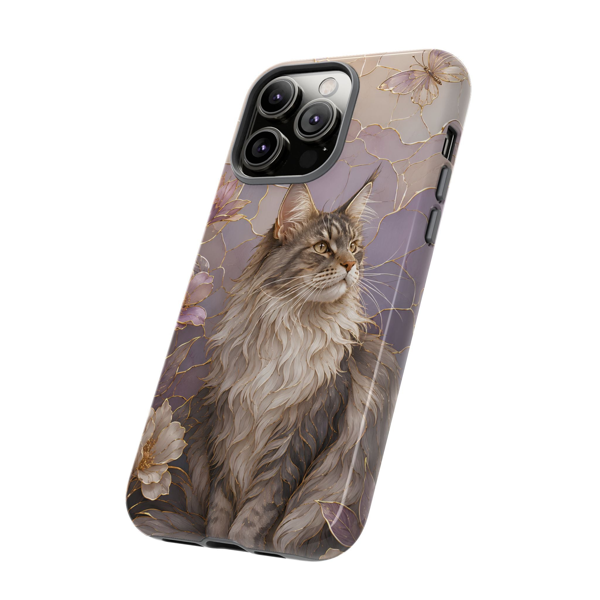 Maine Coon Cat iPhone Case | Floral Cat iPhone Case