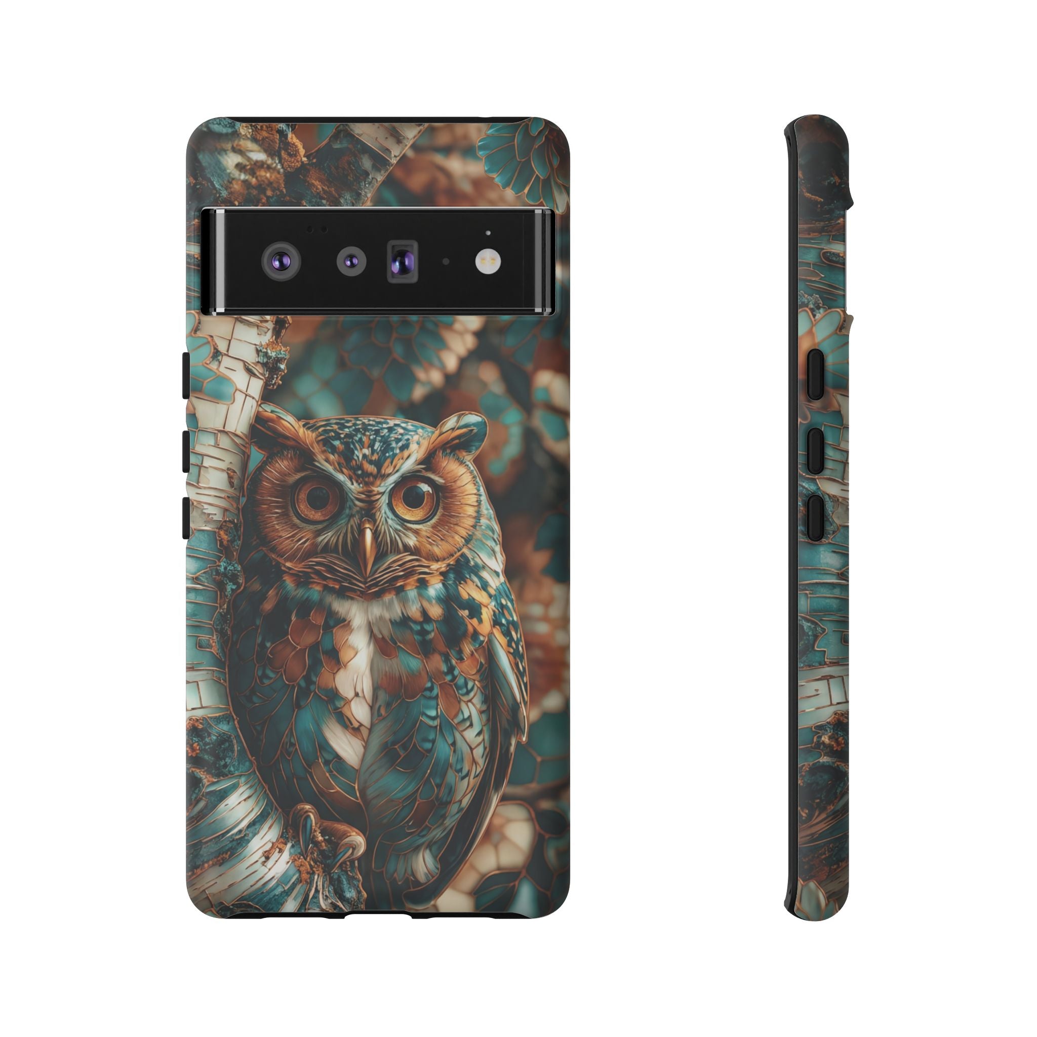 Owl Forest Tough Google Pixel Case | Teal & Brown Rustic Wildlife Protective Cover
