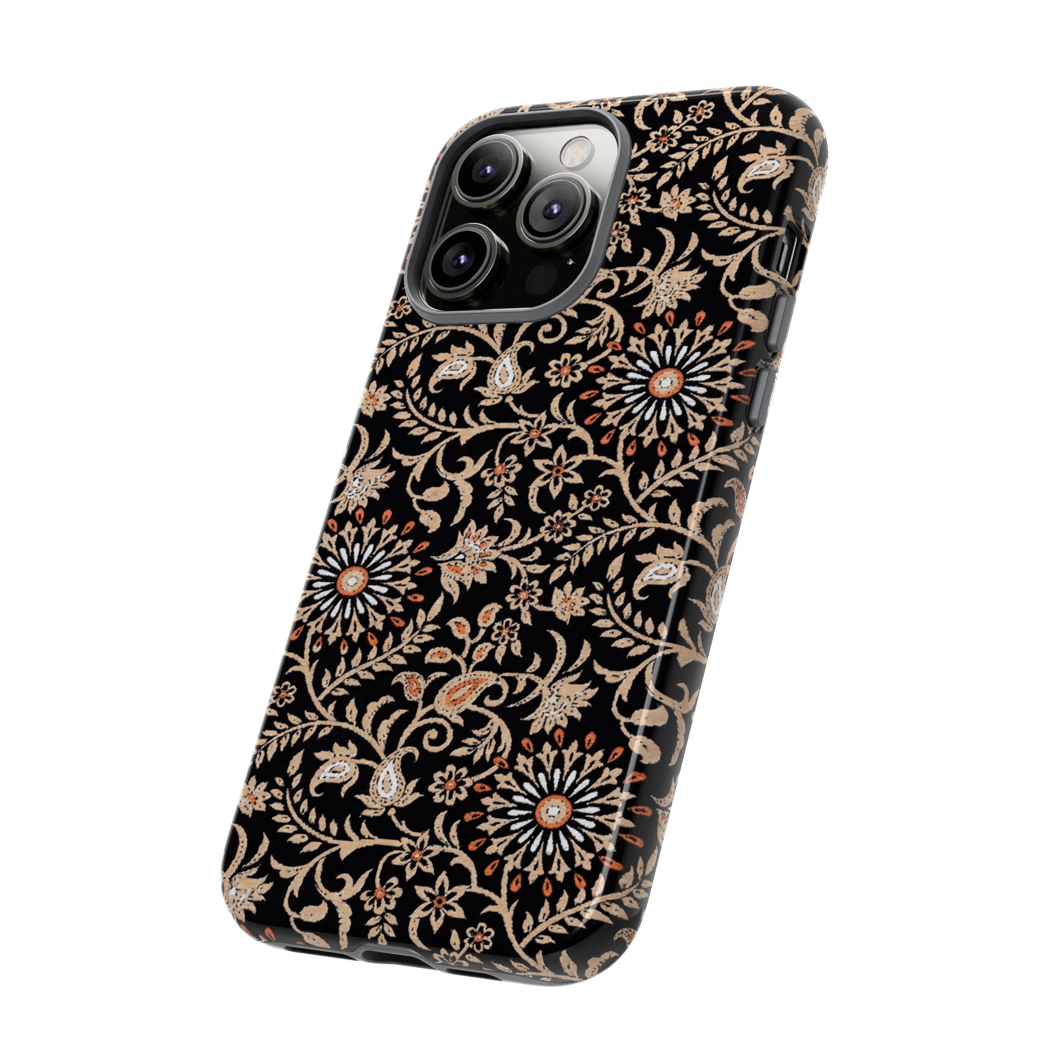 Batik Floral Black Ornate Daisies Tough iPhone Case