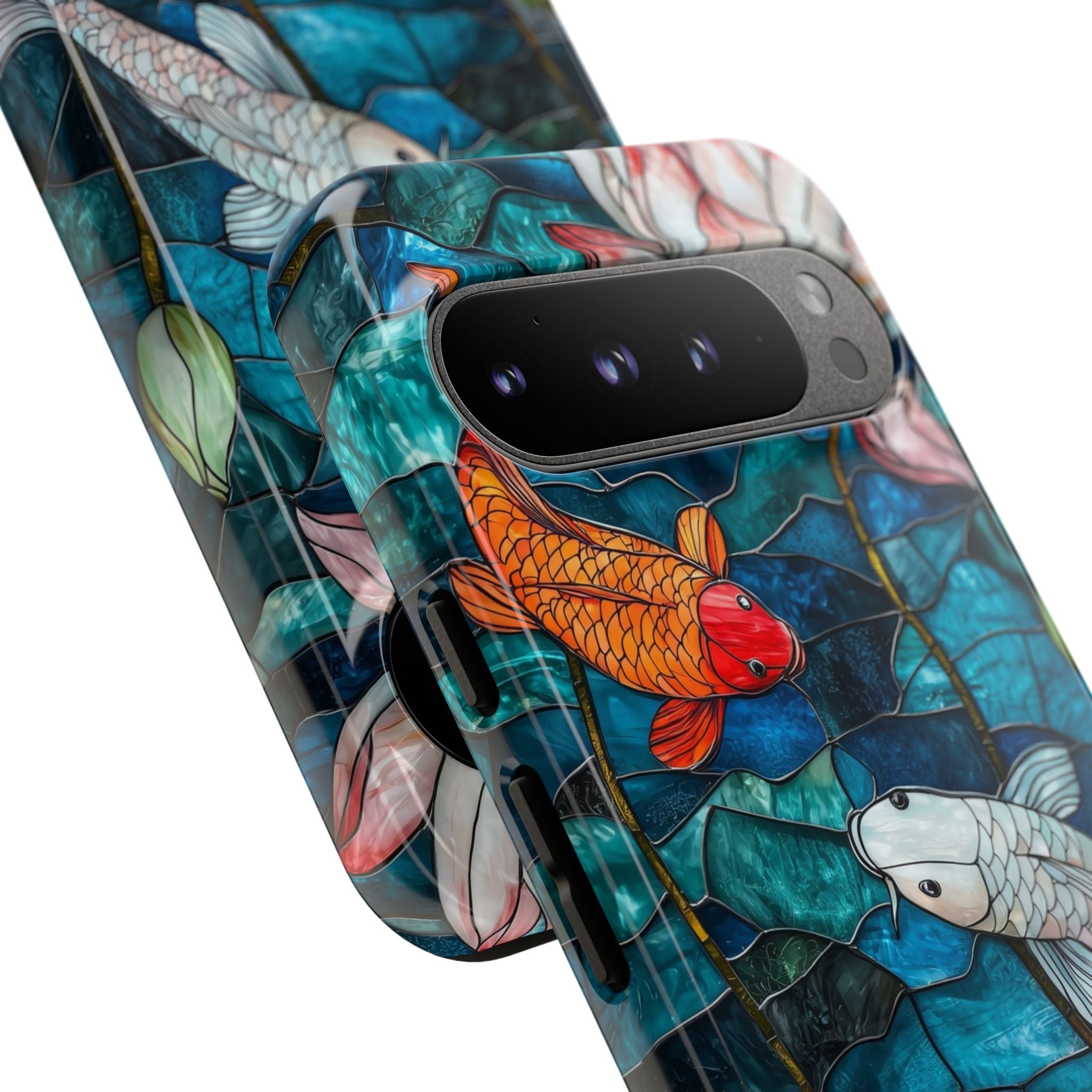 Koi Pond Tough Google Pixel Case — Stained Glass Lotus & Koi Design