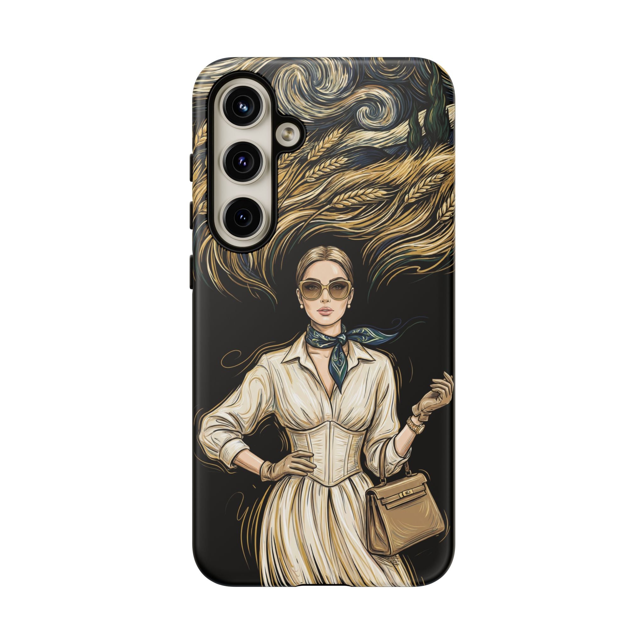 Vintage Elegance Samsung Galaxy Phone Case | Retro Woman with Flowing Golden Hair
