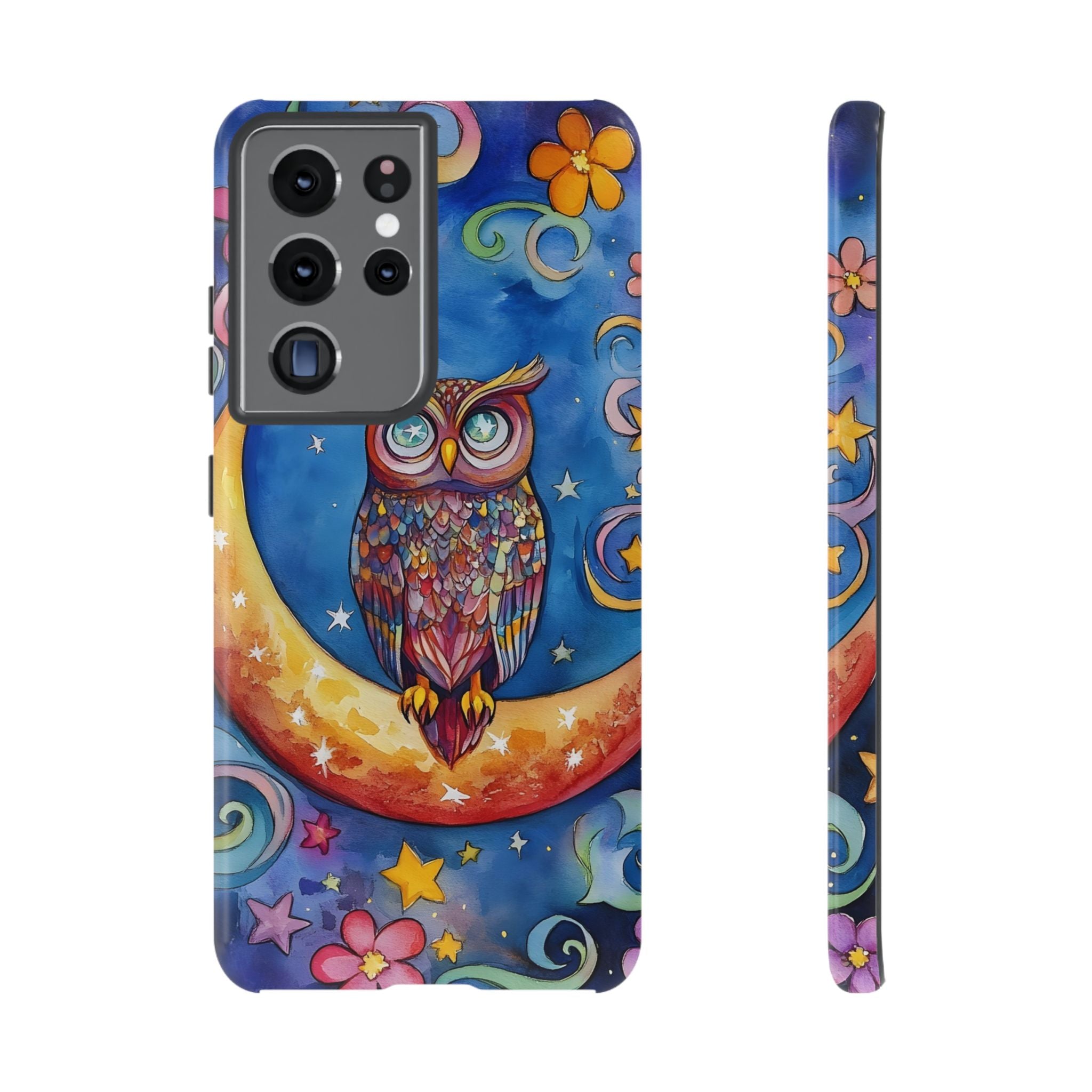 Owl on Crescent Moon Samsung Galaxy Case — Colourful Whimsical Night Sky Design