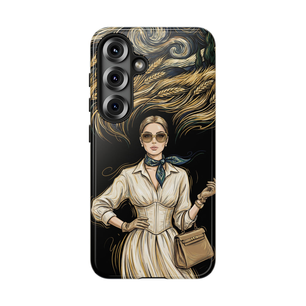 Vintage Elegance Samsung Galaxy Phone Case | Retro Woman with Flowing Golden Hair