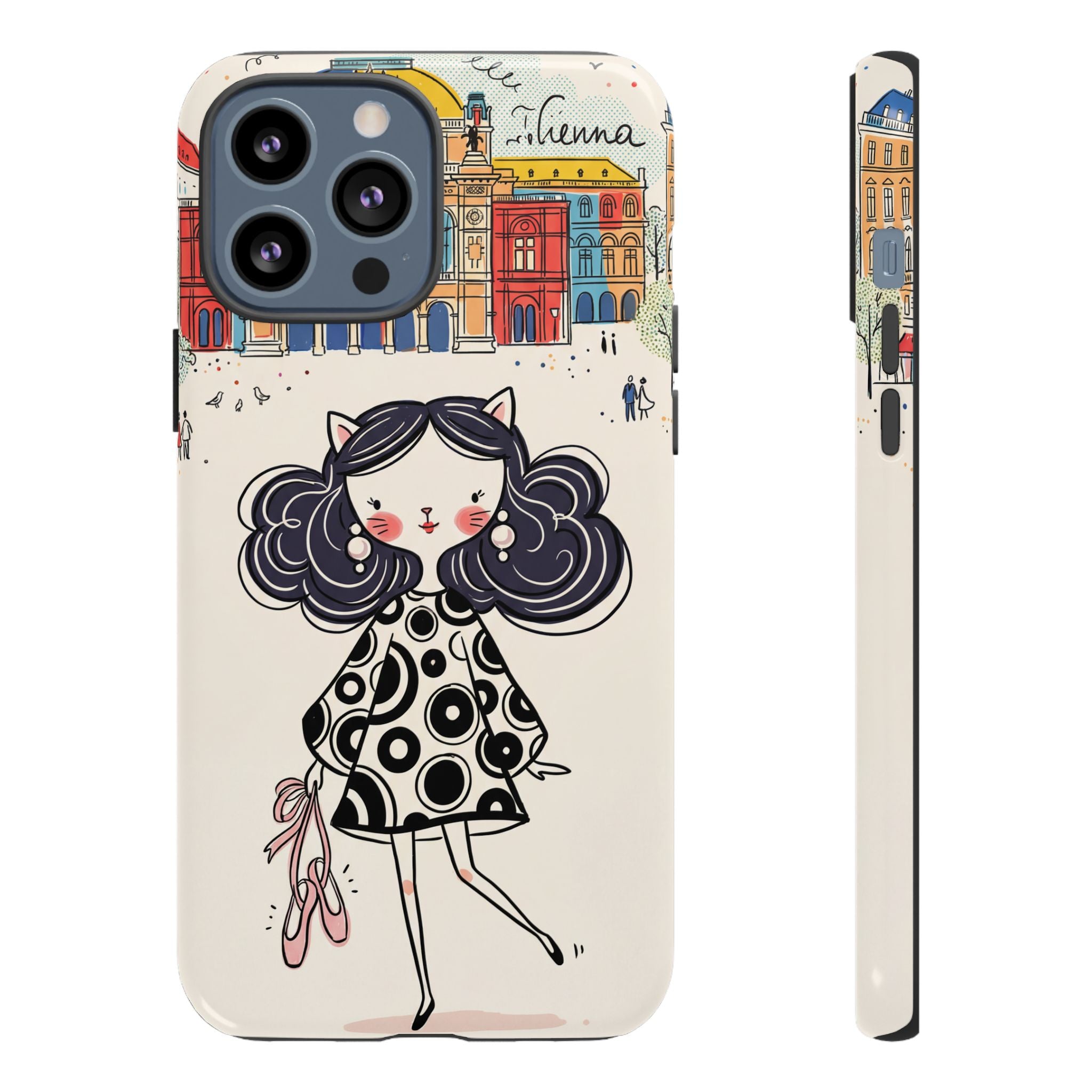 Cute Parisian Cat Girl iPhone Case | Ballet Slippers Illustration Tough Case