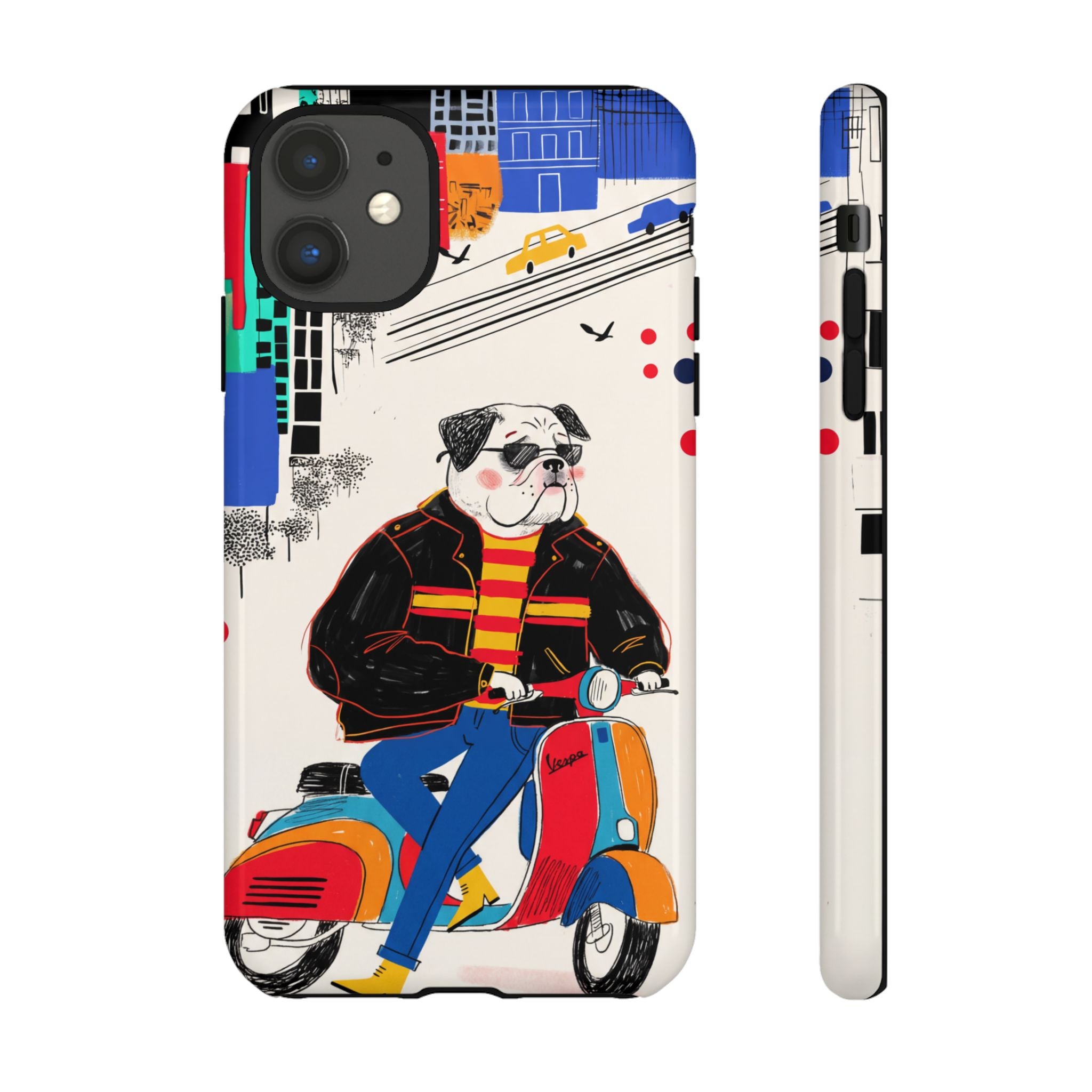 Bulldog Vespa iPhone Case | Retro Scooter Dog Protective Cover