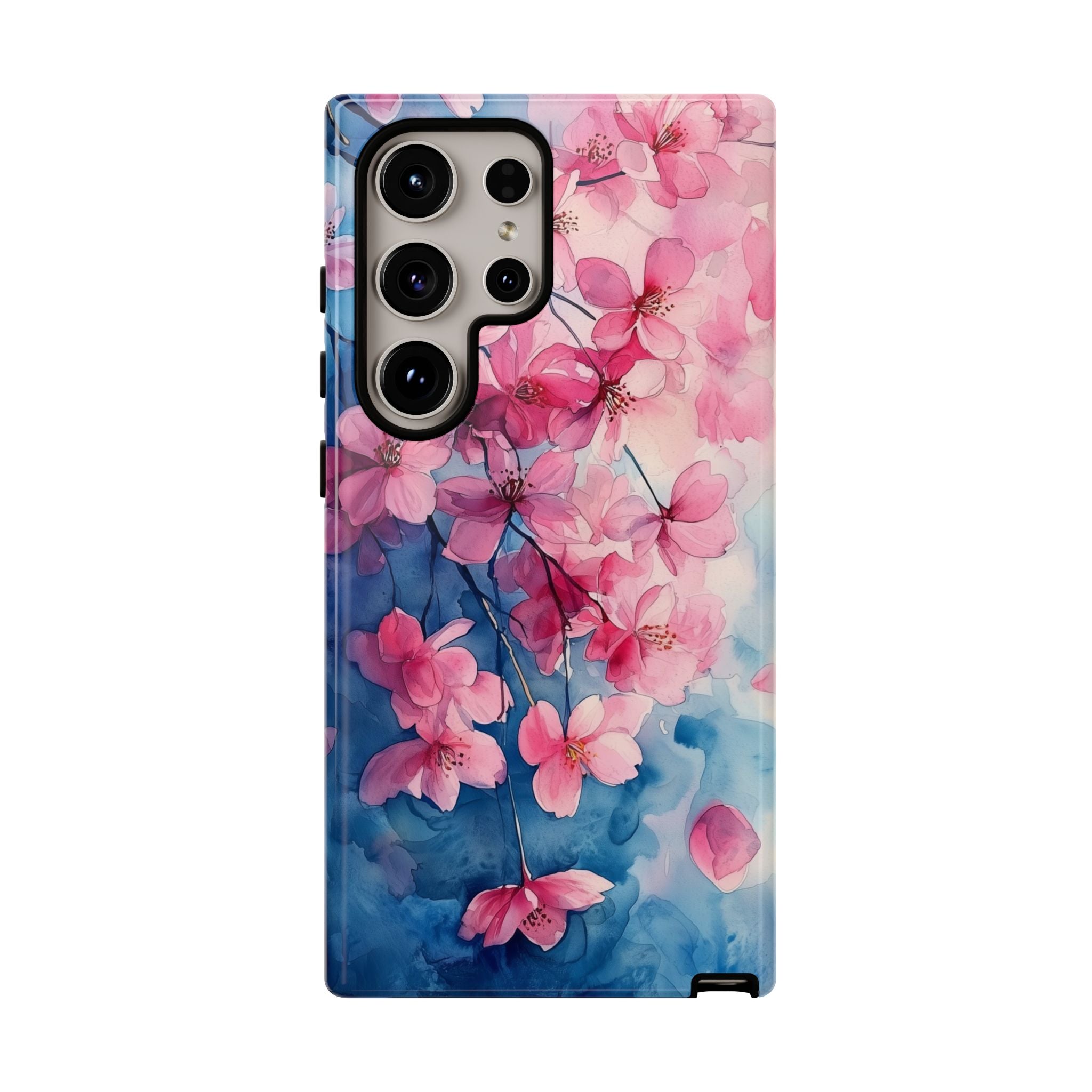Floral Cherry Blossom Samsung Galaxy Case | Pink Blue Watercolour