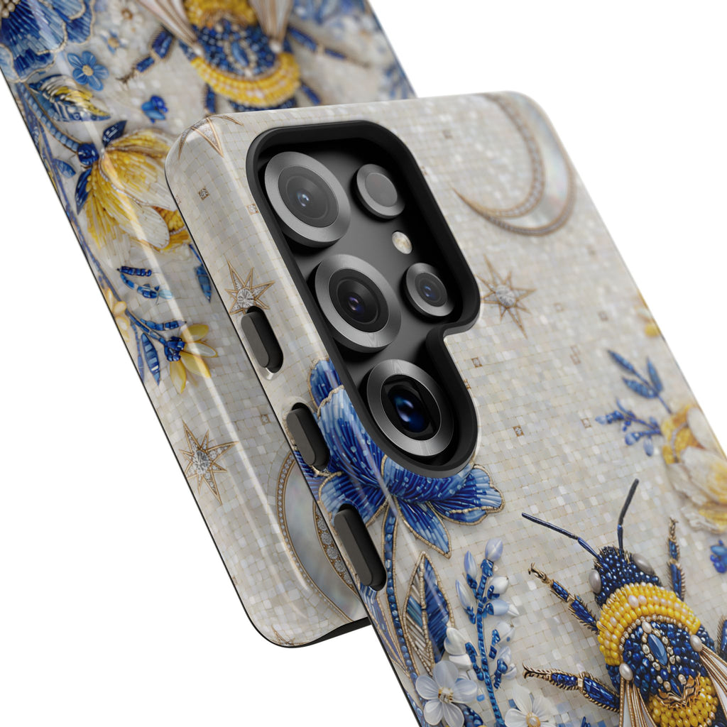 Floral Bee Tough Samsung Galaxy Phone Case | Blue & Yellow Moon Garden Design