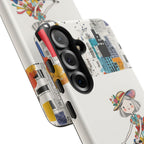 Whimsical Girl on Brompton Bicycle Urban Illustration Samsung Galaxy Phone Case