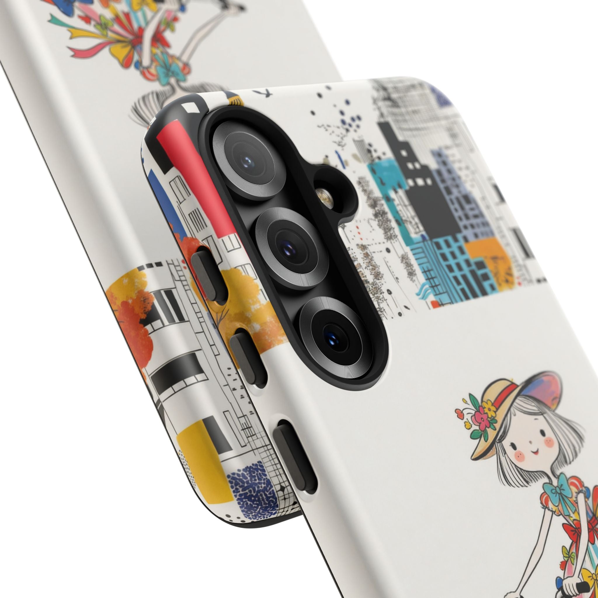 Whimsical Girl on Brompton Bicycle Urban Illustration Samsung Galaxy Phone Case