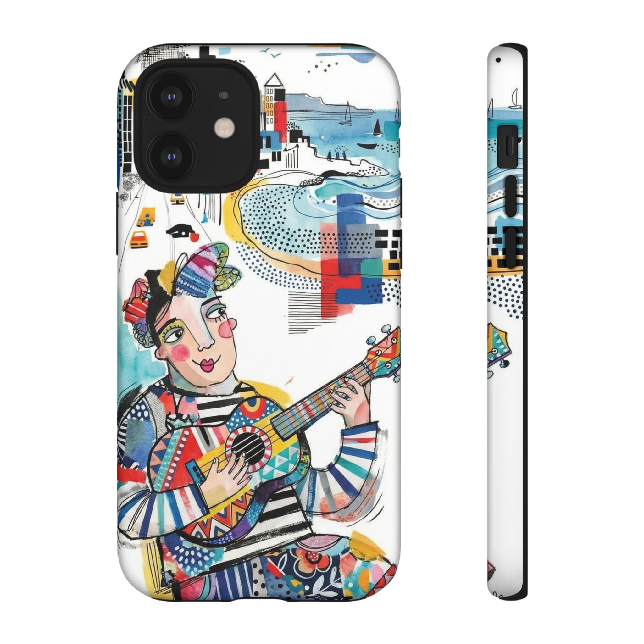 Artistic Musician iPhone Case | Colorful Guitar Cityscape Tough Case