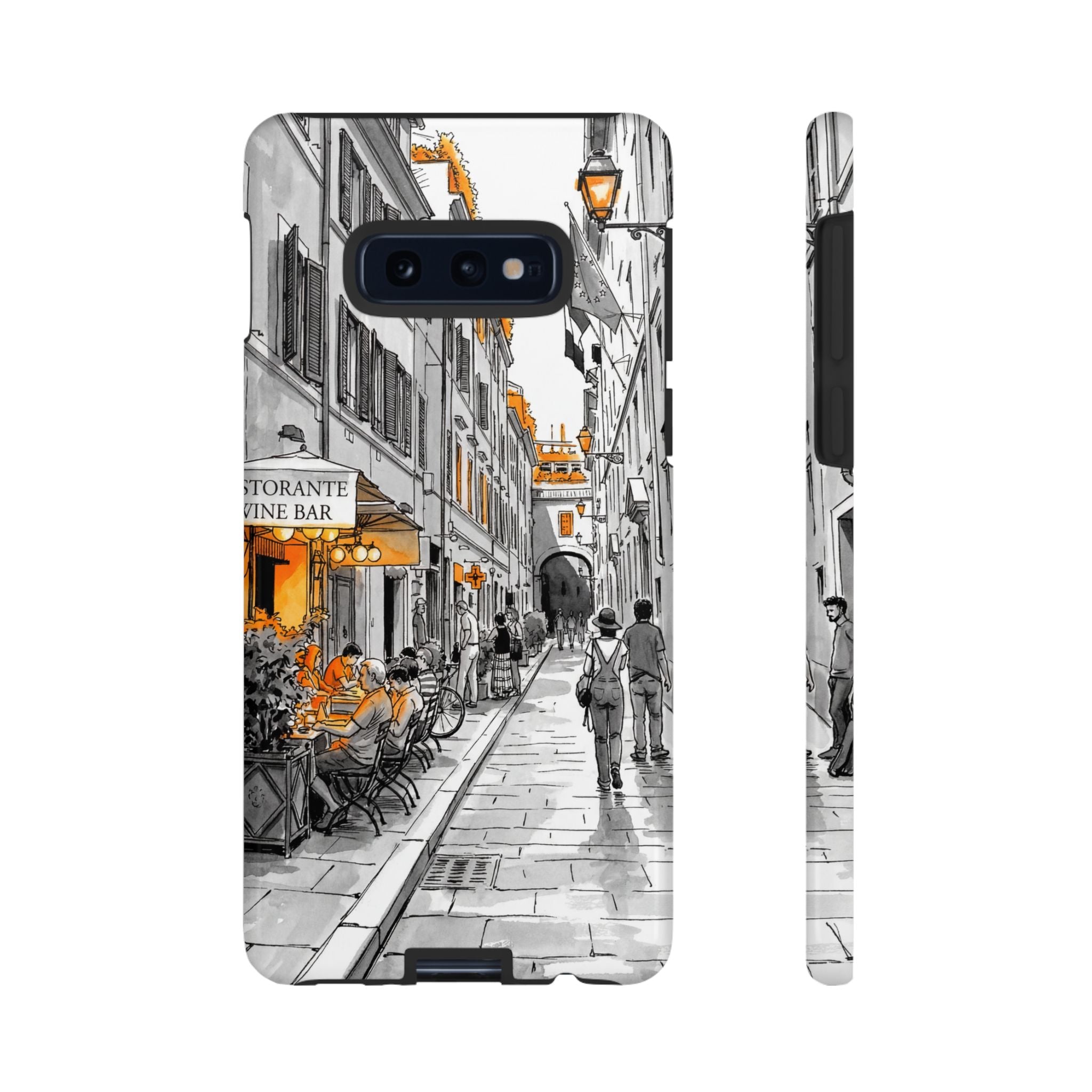 Italy Street Samsung Galaxy Case | Black & White Cityscape with Orange Accents