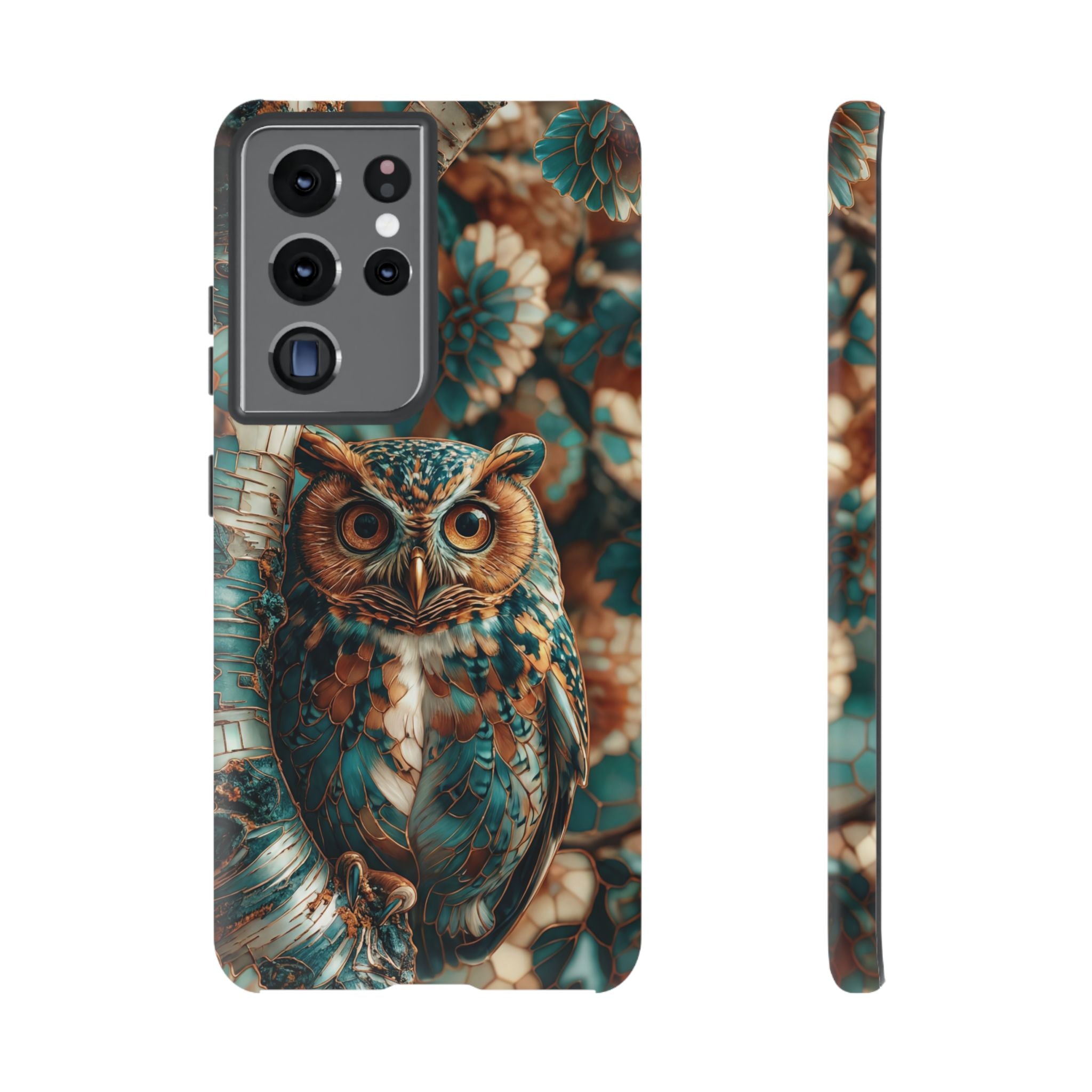 Owl Forest Tough Samsung Galaxy Case | Teal & Brown Rustic Wildlife Protective Cover