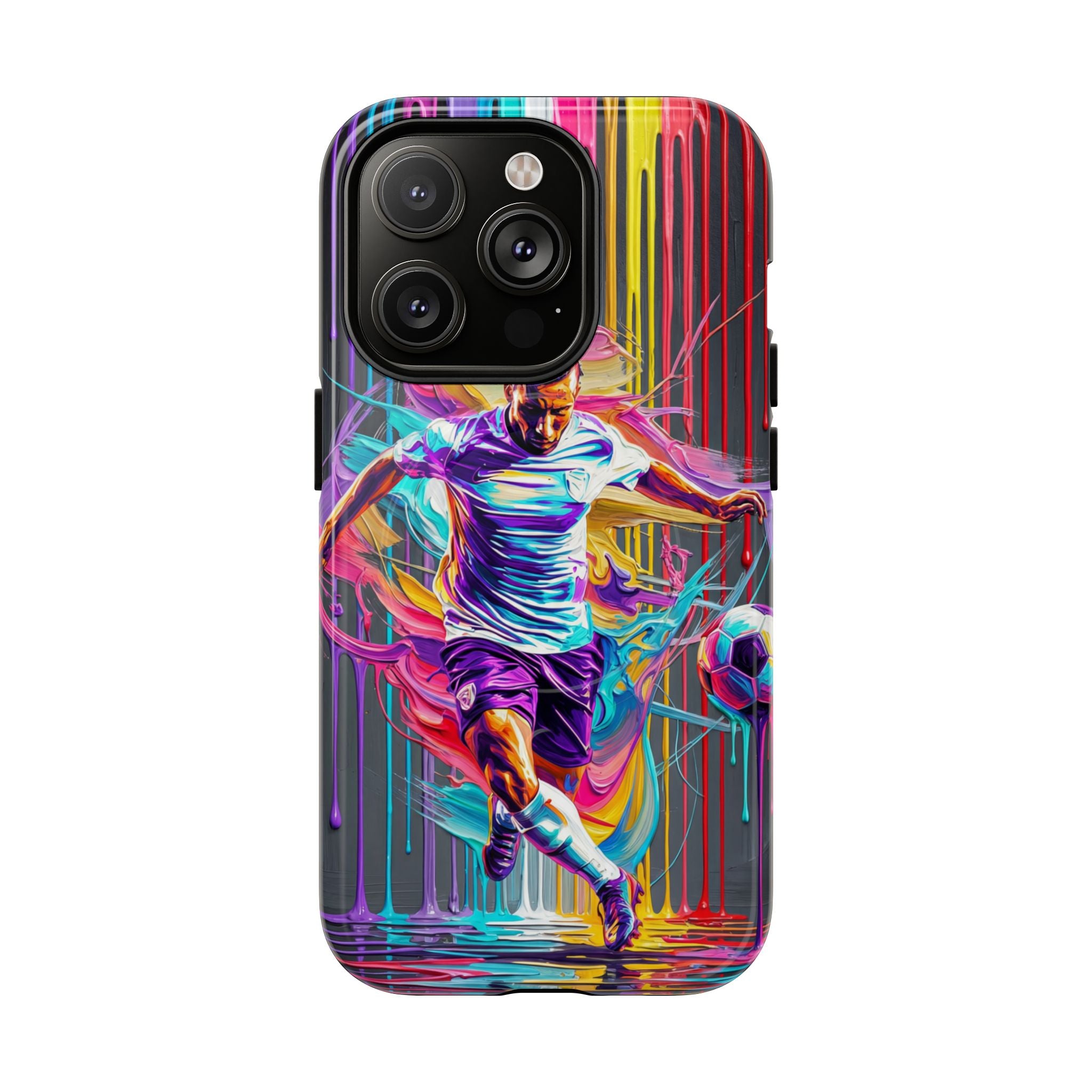 Soccer Player Neon Art MagSafe iPhone Case | Vibrant Football Kick Protective Cover