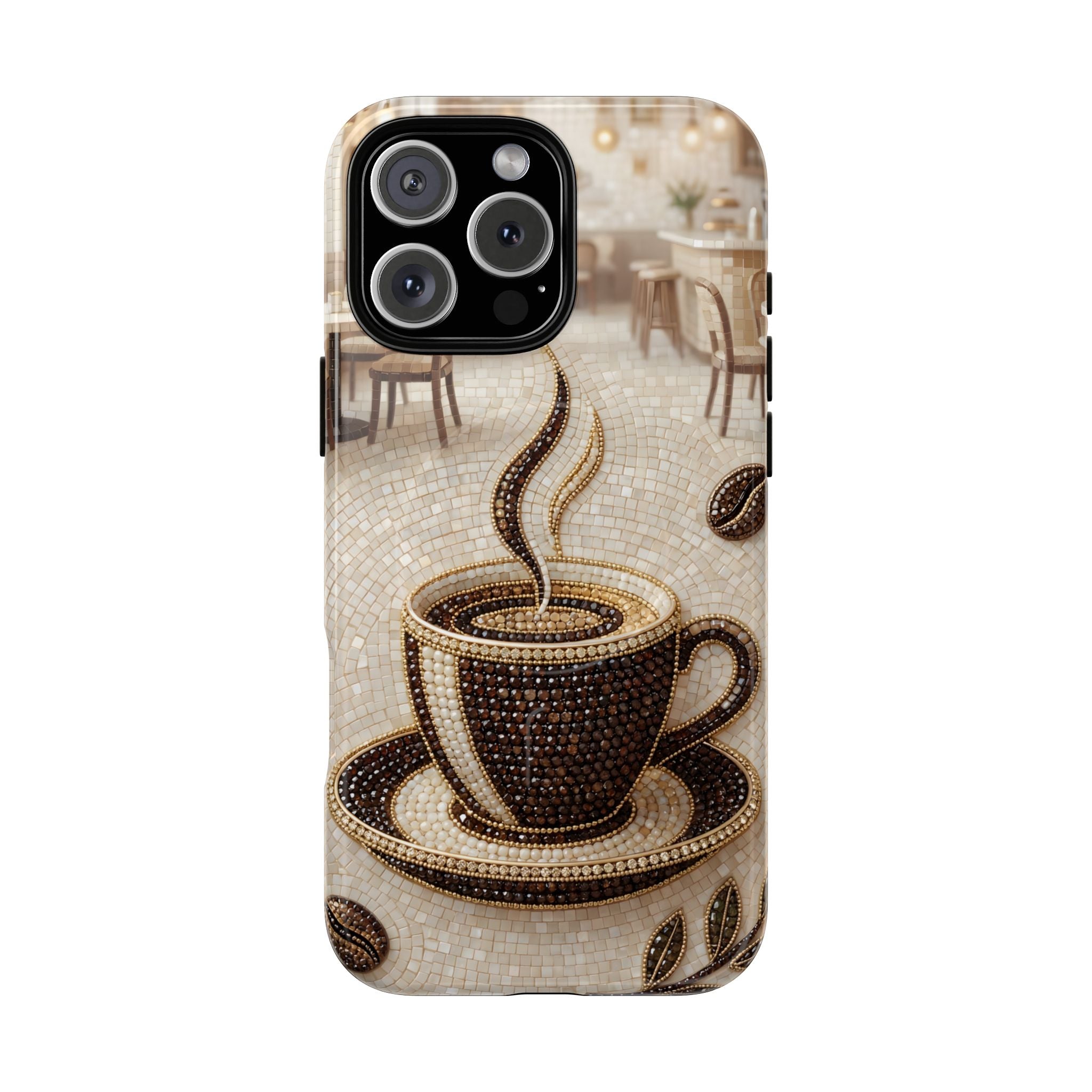Coffee Mosaic MagSafe iPhone Case - Steaming Cup Cafe Design