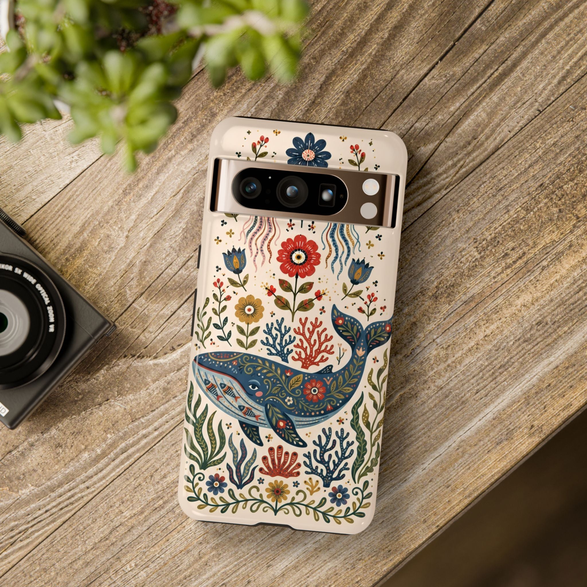 Floral Whale Google Pixel Phone Case | Boho Marine Pattern Tough Case