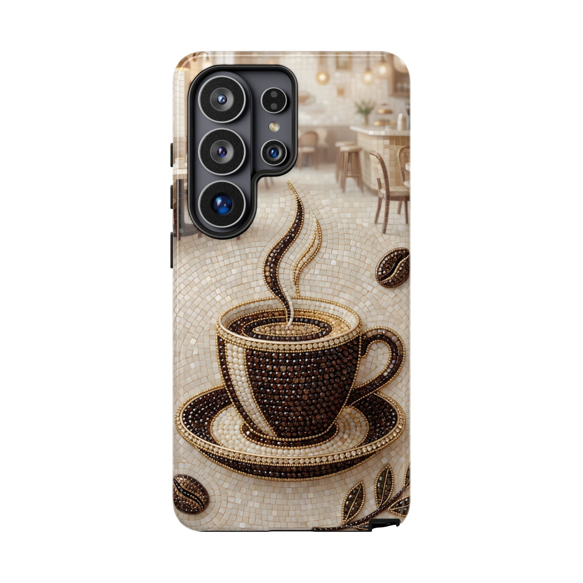 Coffee Mosaic Samsung Galaxy Phone Case - Steaming Cup Cafe Design