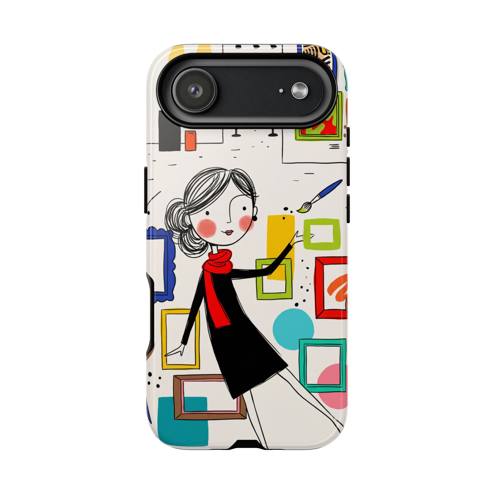 Art Gallery Illustration iPhone Case | Cute Woman with Frames Design