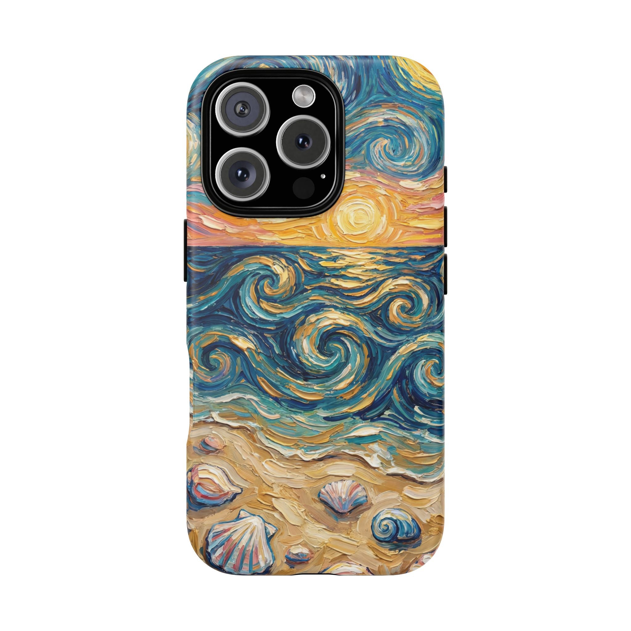 Sea Sunset iPhone Case — Van Gogh‑Style Beach Waves with Shells