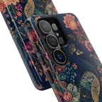 Peacock Floral Tough Samsung Galaxy Phone Case | Antique Indigo Gold Art Cover