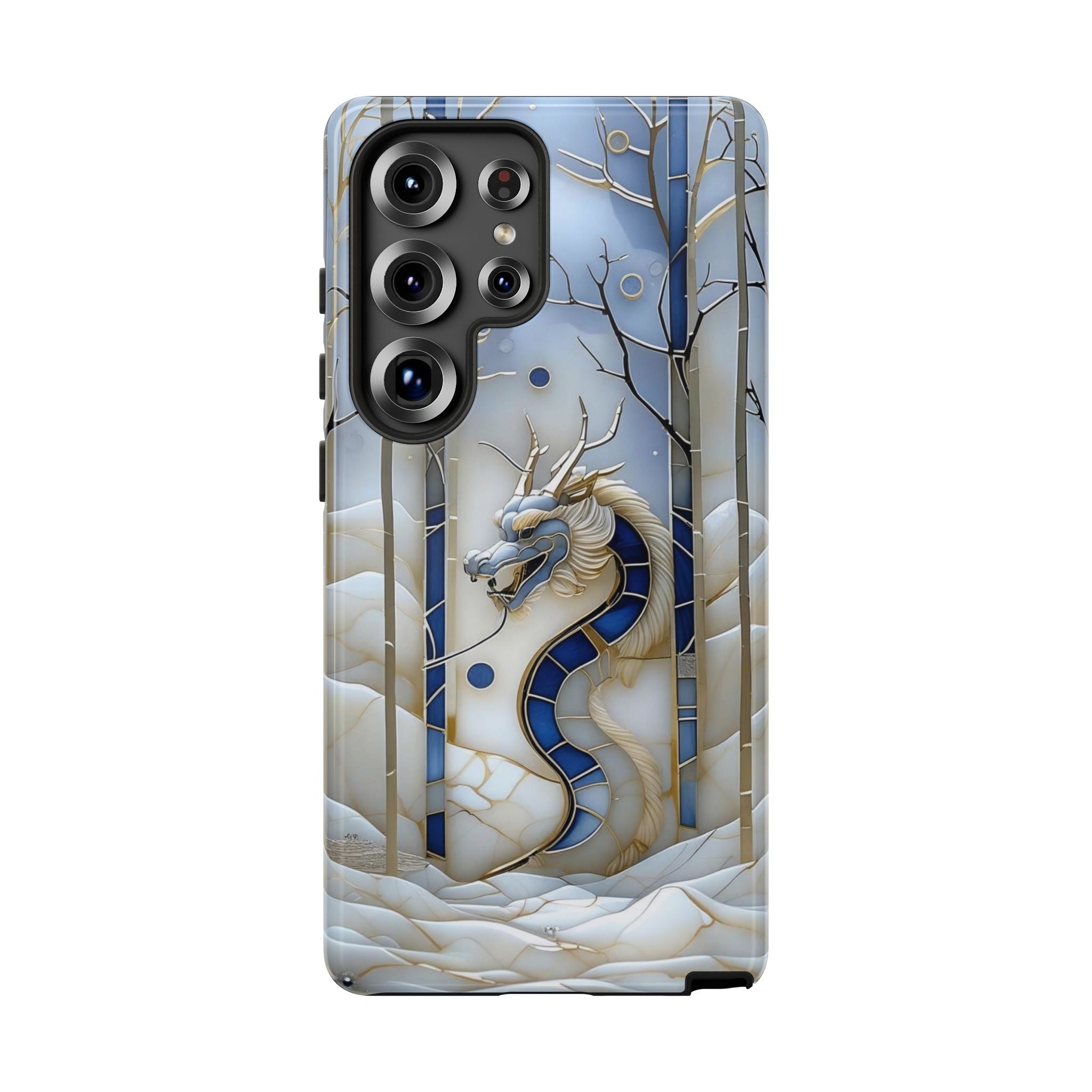 Dragon Stained Glass Samsung Galaxy Case — Blue Winter Forest Protective Cover