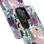 Floral Purple Garden Phone Case — Protective Phone Cover with Lavender & Peach Blooms