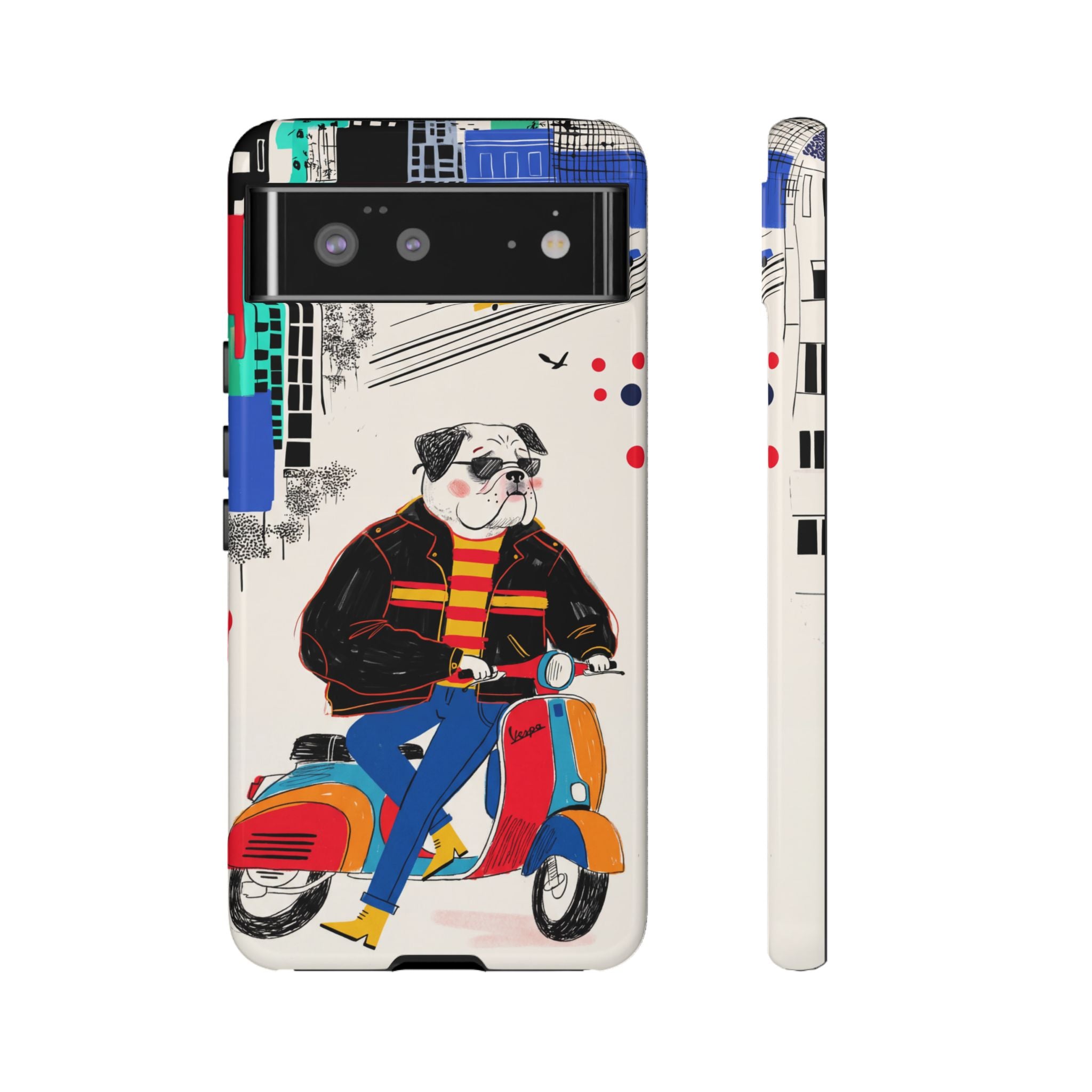 Bulldog Vespa Google Pixel Phone Case | Retro Scooter Dog Protective Cover