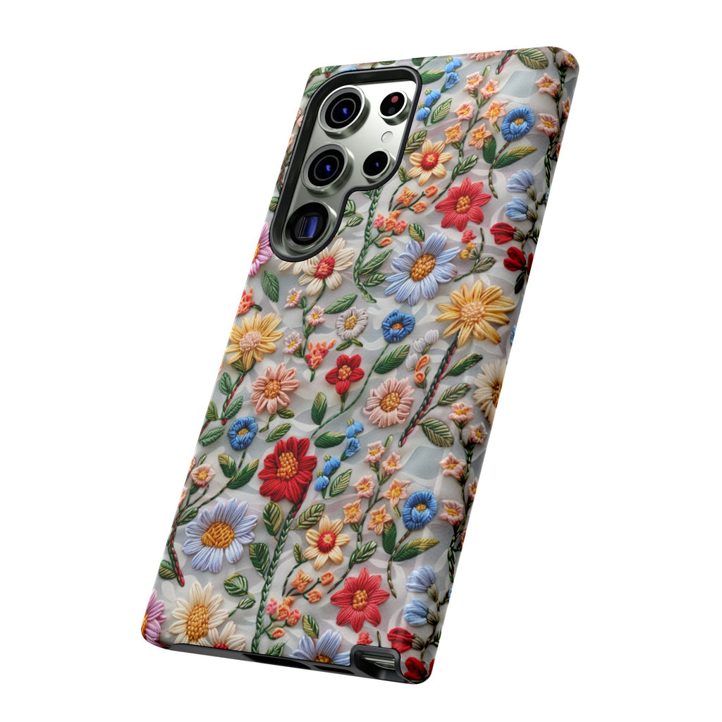 Floral Embroidered Pattern Tough Samsung Galaxy Case — Colourful Daisy & Wildflower Design