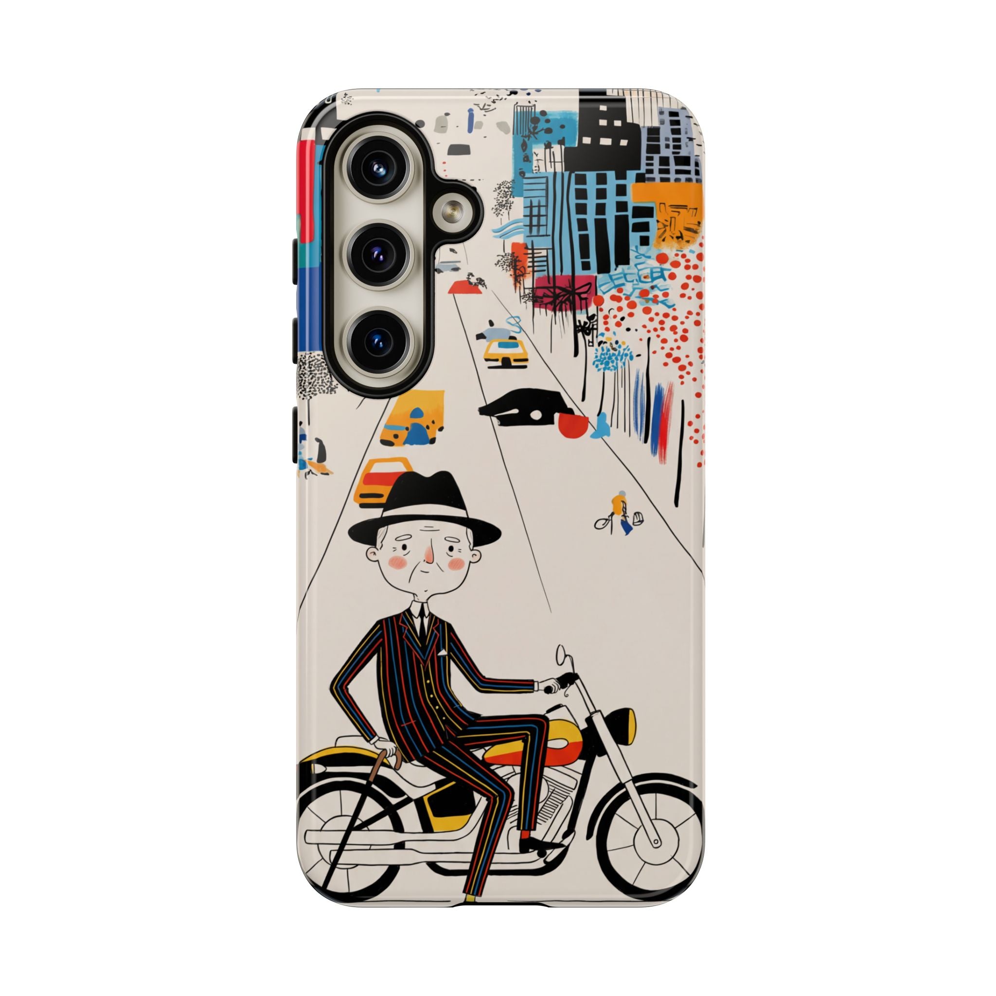 Vintage Grandpa Rider Motorcycle Samsung Galaxy Phone Case | Illustrated Cityscape