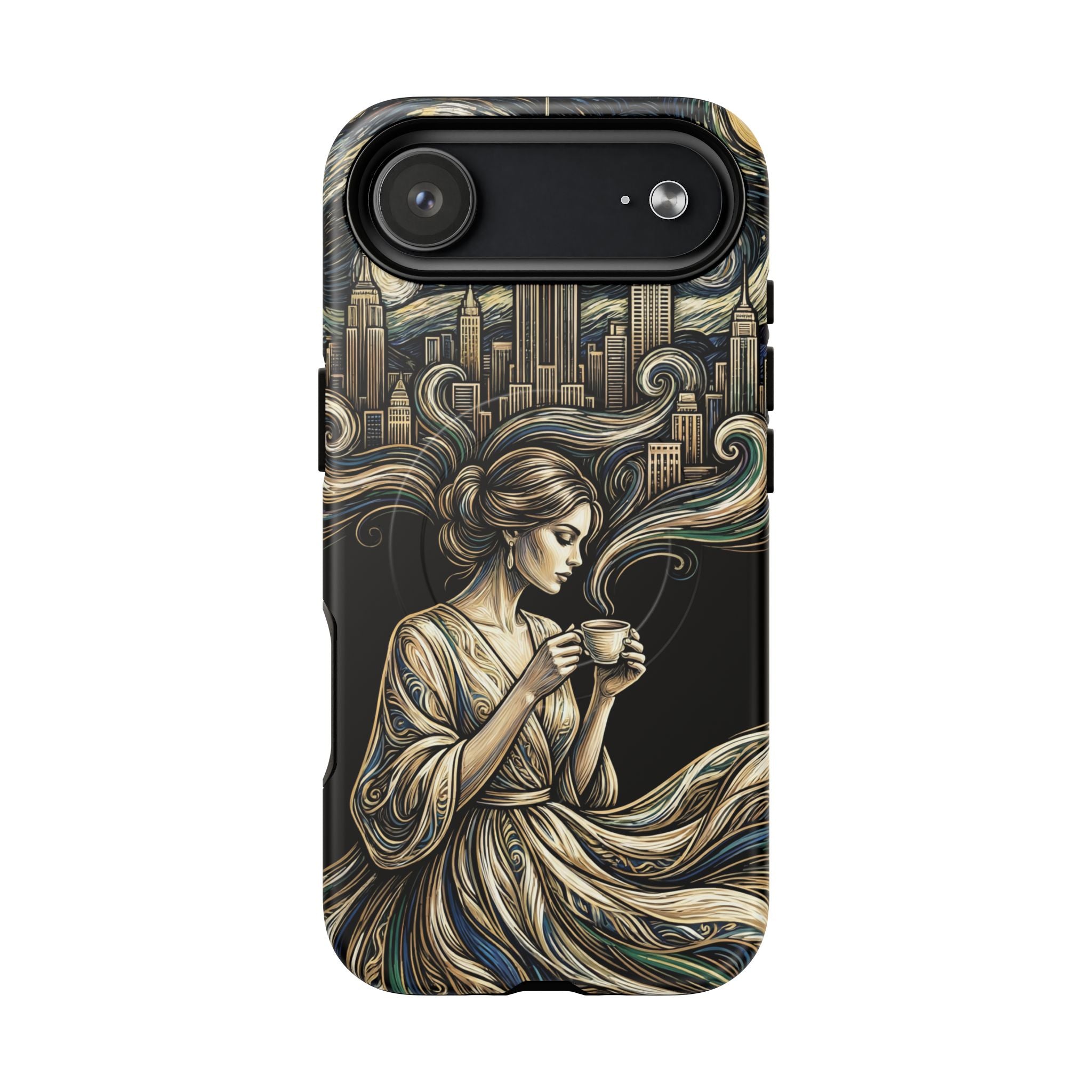 Vintage Cityscape Woman Tea Art MagSafe iPhone Case
