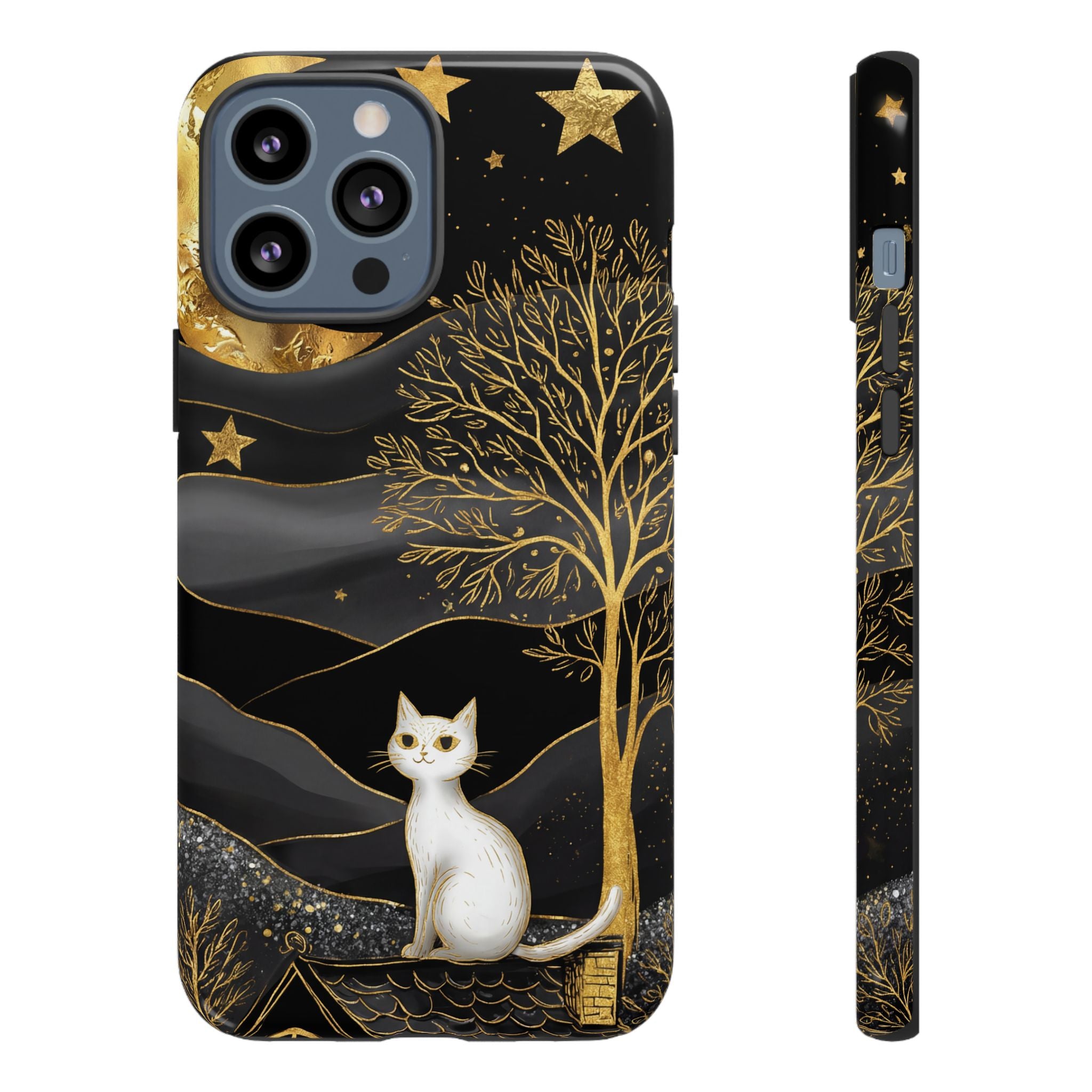 Celestial Cat iPhone Case | Gold Moon & Star iPhone Cover