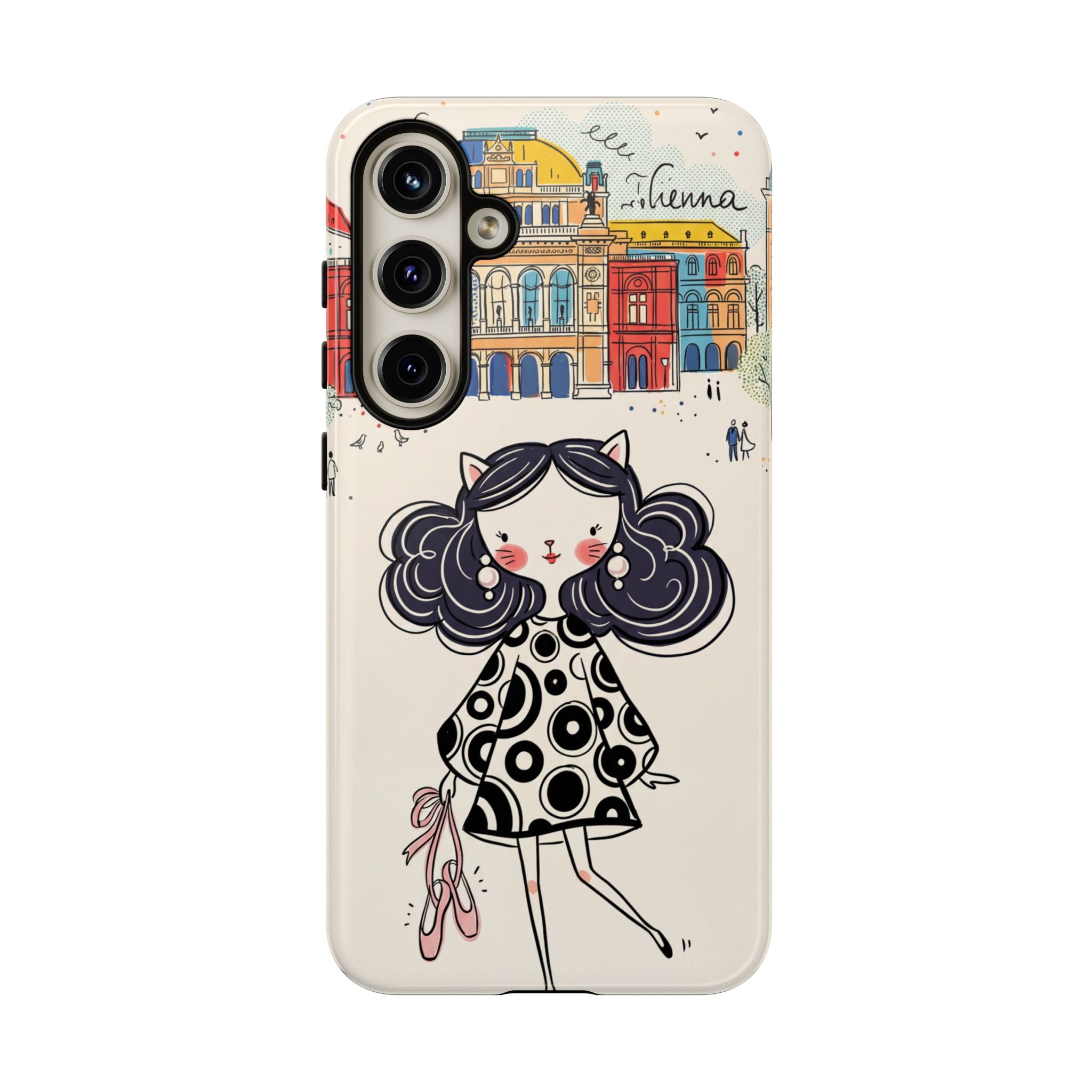 Cute Parisian Cat Girl Samsung galaxy Phone Case | Ballet Slippers Illustration Tough Case