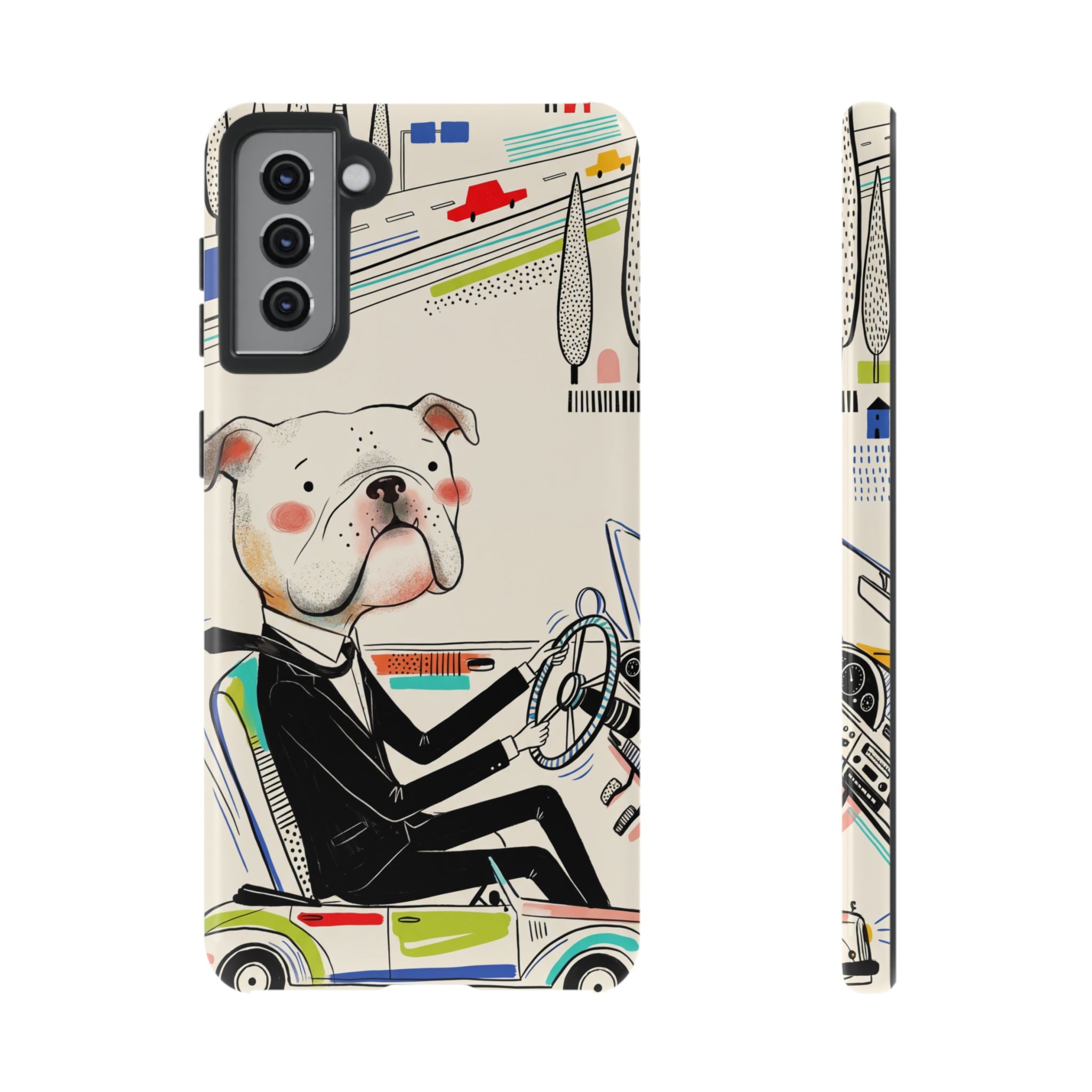 Bulldog Driver Samsung Galaxy Phone Case | Cute Retro Dog Illustration