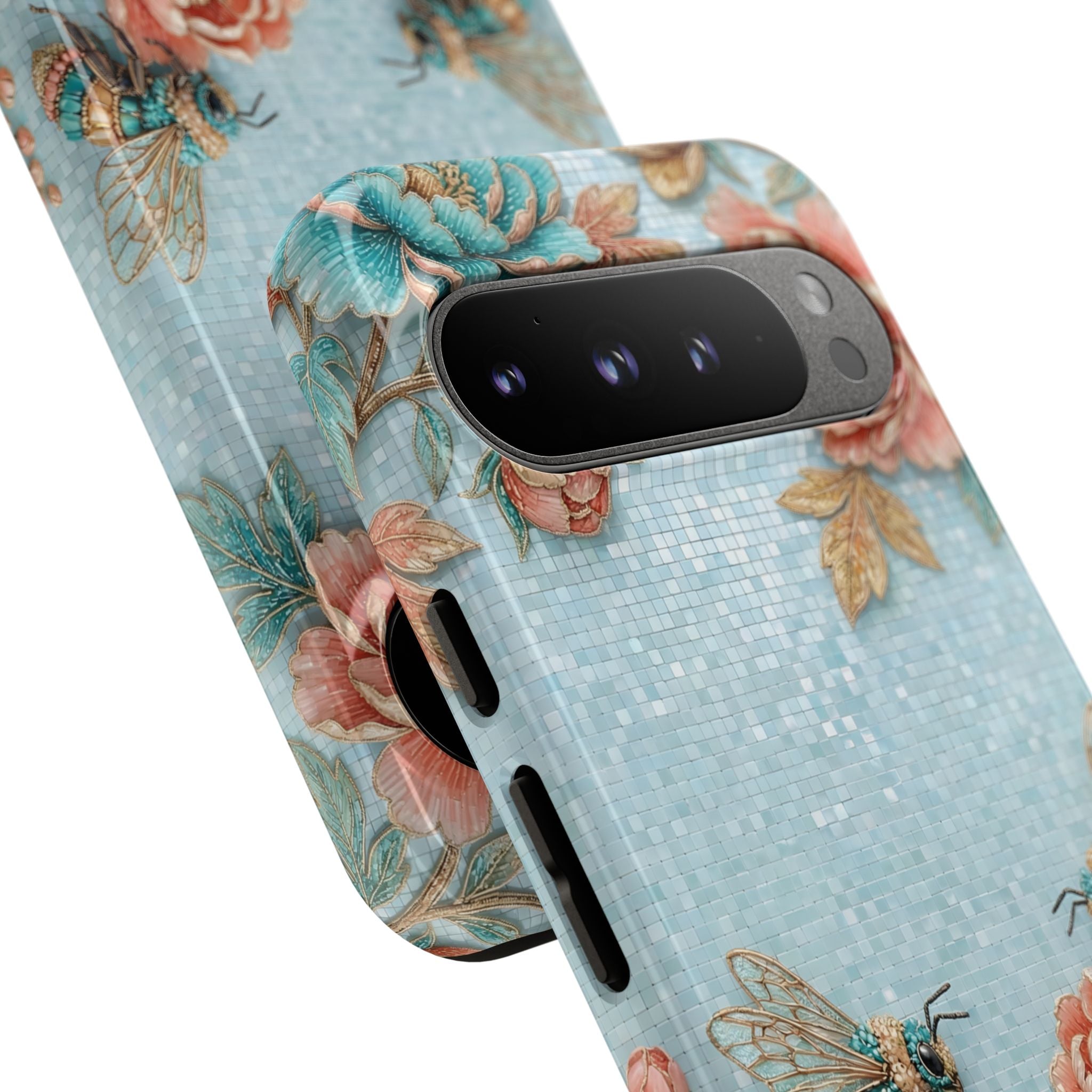 Floral Bees Google Pixel Phone Case | Vintage Rose & Turquoise Protective Cover