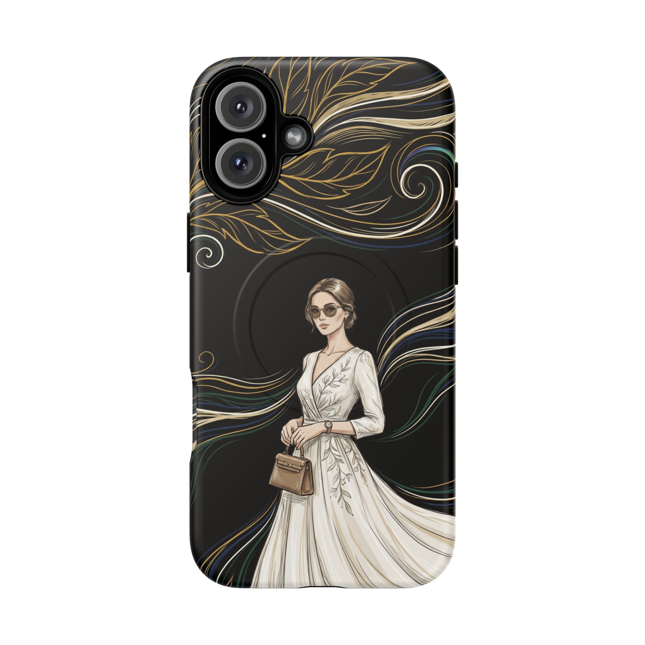 Elegant Woman Illustration MagSafe iPhone Case | Vintage Bride in Flowing Gown