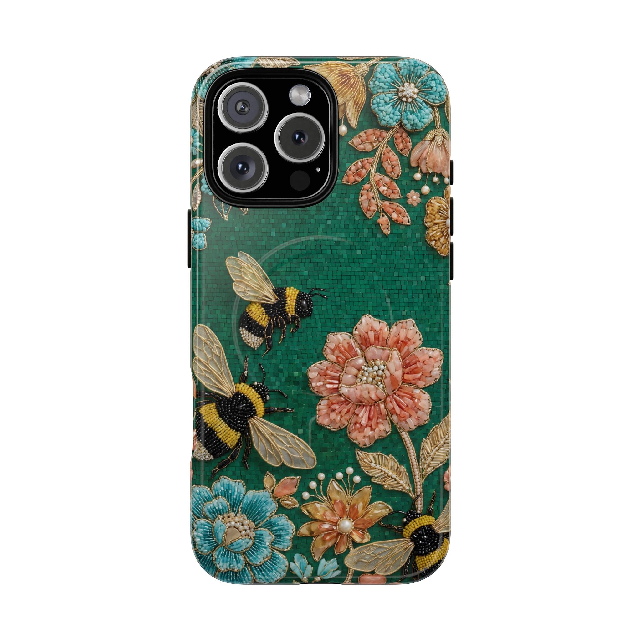 Floral Bumblebee Tough MagSafe iPhone Case | Protective Botanical Phone Cover