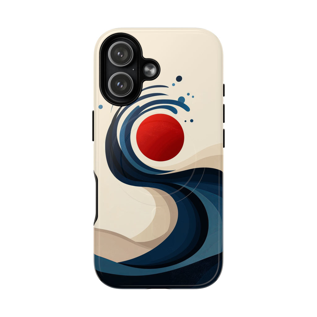 Abstract Wave MagSafe iPhone Case | Red Sun Ocean Art