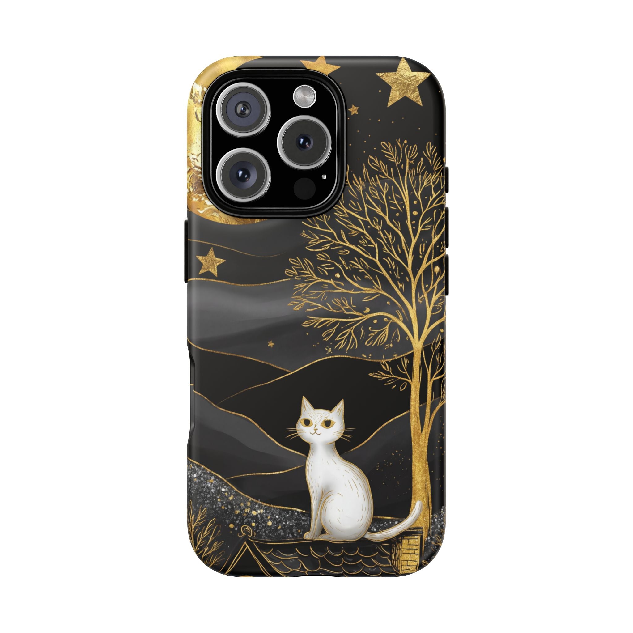 Celestial Cat iPhone Case | Gold Moon & Star iPhone Cover