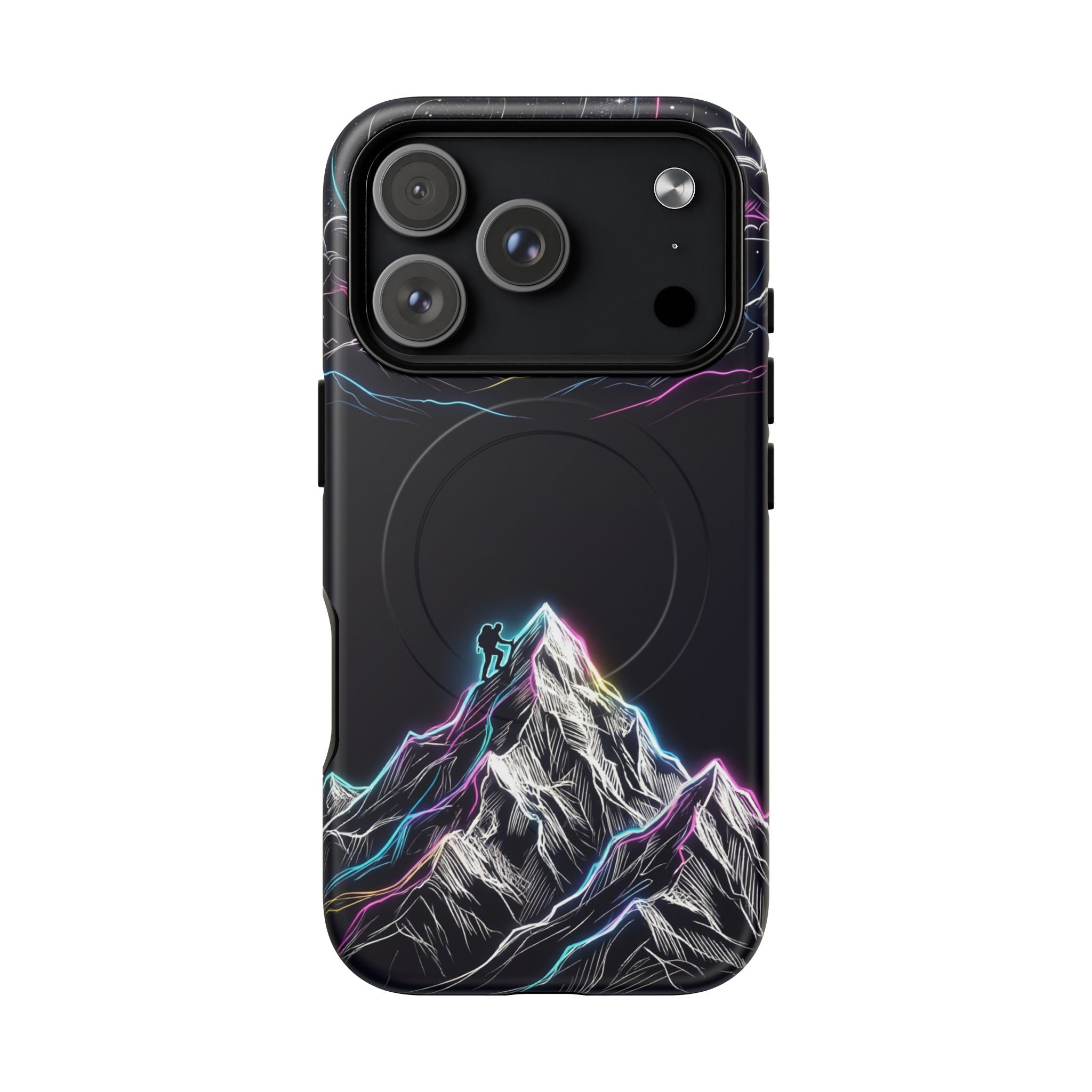 Mount Everest Neon MagSafe iPhone Case | Dark Cosmic Climber Protective Cover