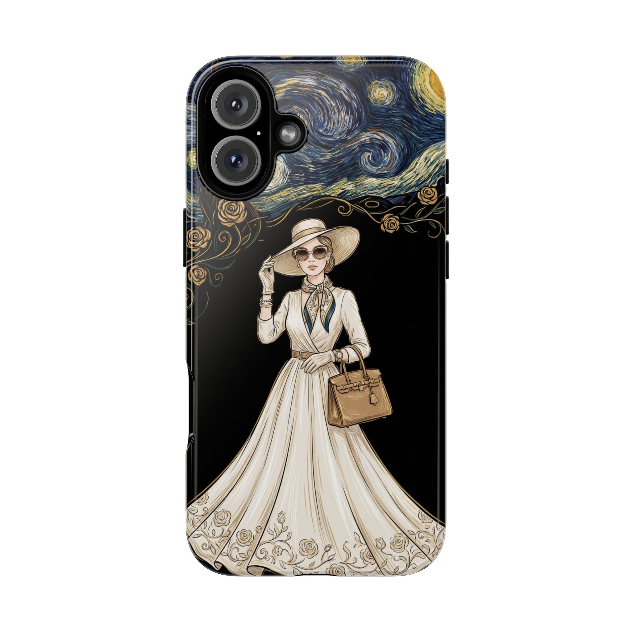 Vintage Starry Night Fashion iPhone Case | Elegant Lady in White Dress
