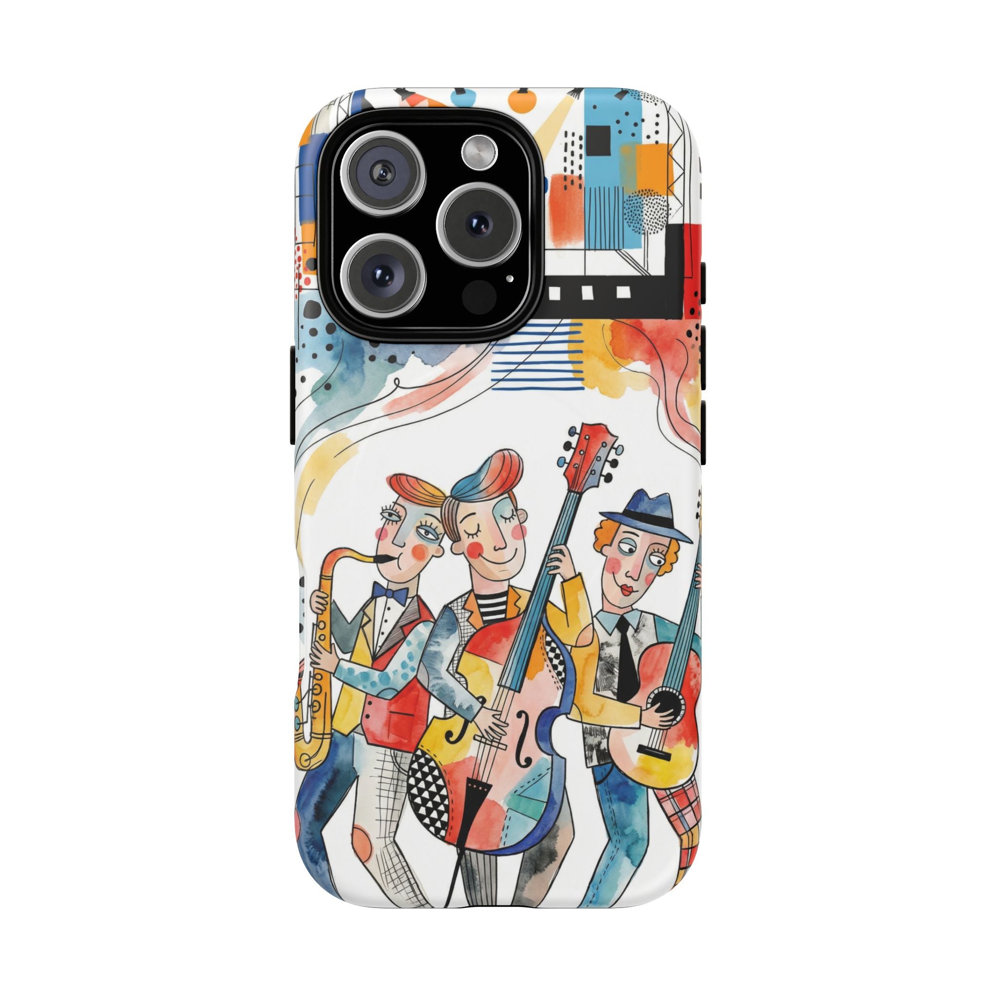 Musical Trio Illustrated MagSafe iPhone Case | Colorful Jazz Band Art Phone Cover