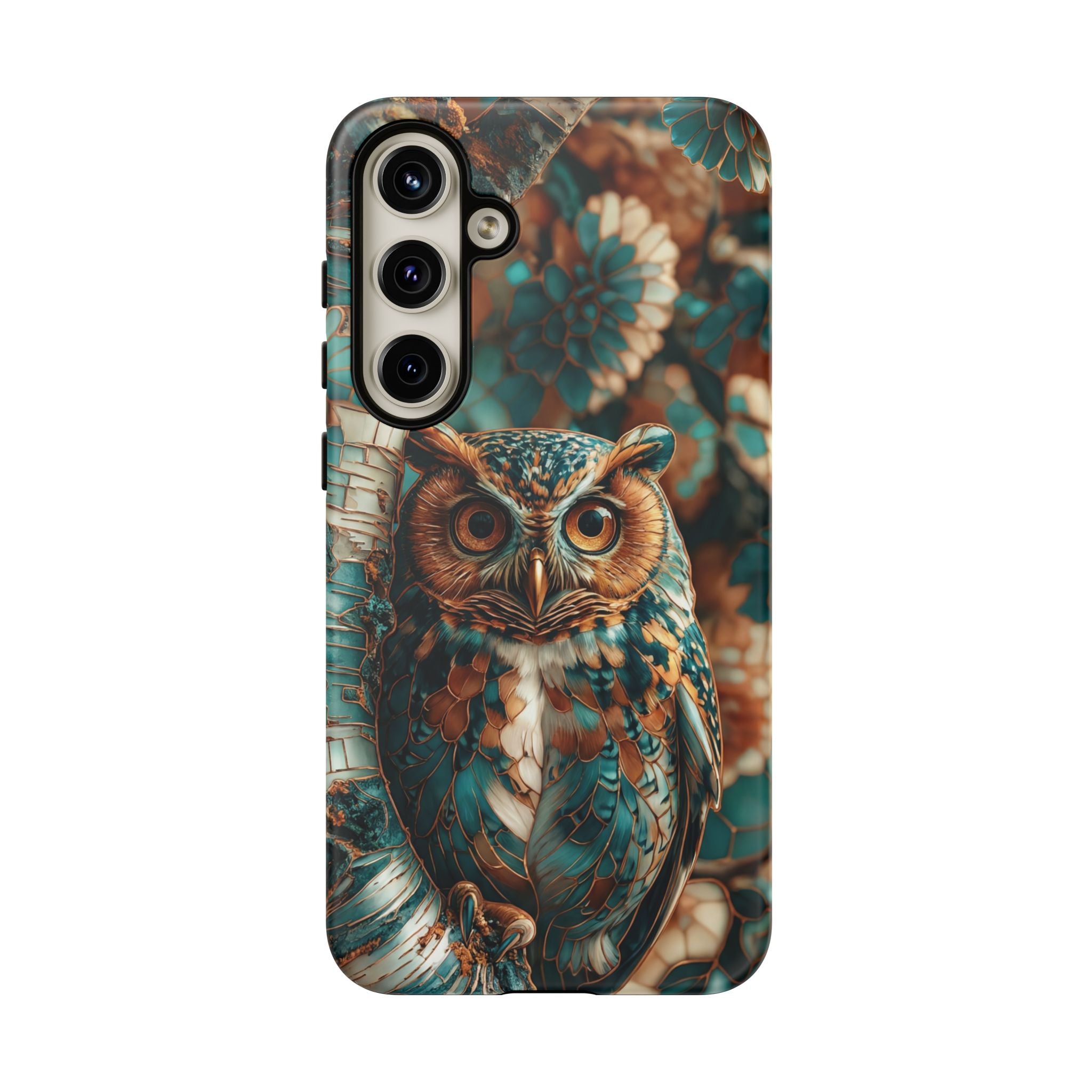 Owl Forest Tough Samsung Galaxy Case | Teal & Brown Rustic Wildlife Protective Cover