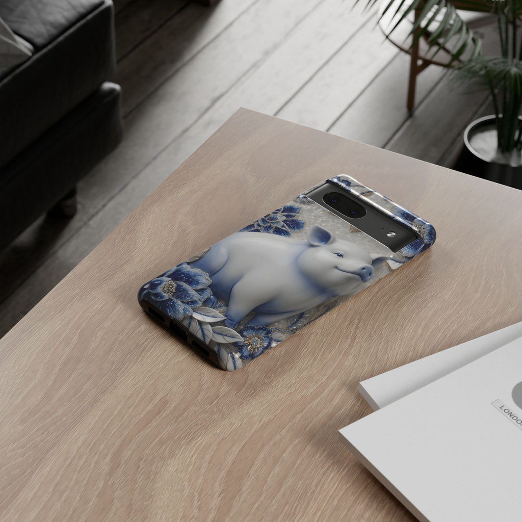Asian Zodiac Pig Google Pixel Phone Case | Blue & White Porcelain Slim Protective Shockproof Case| Year of the Pig Gift